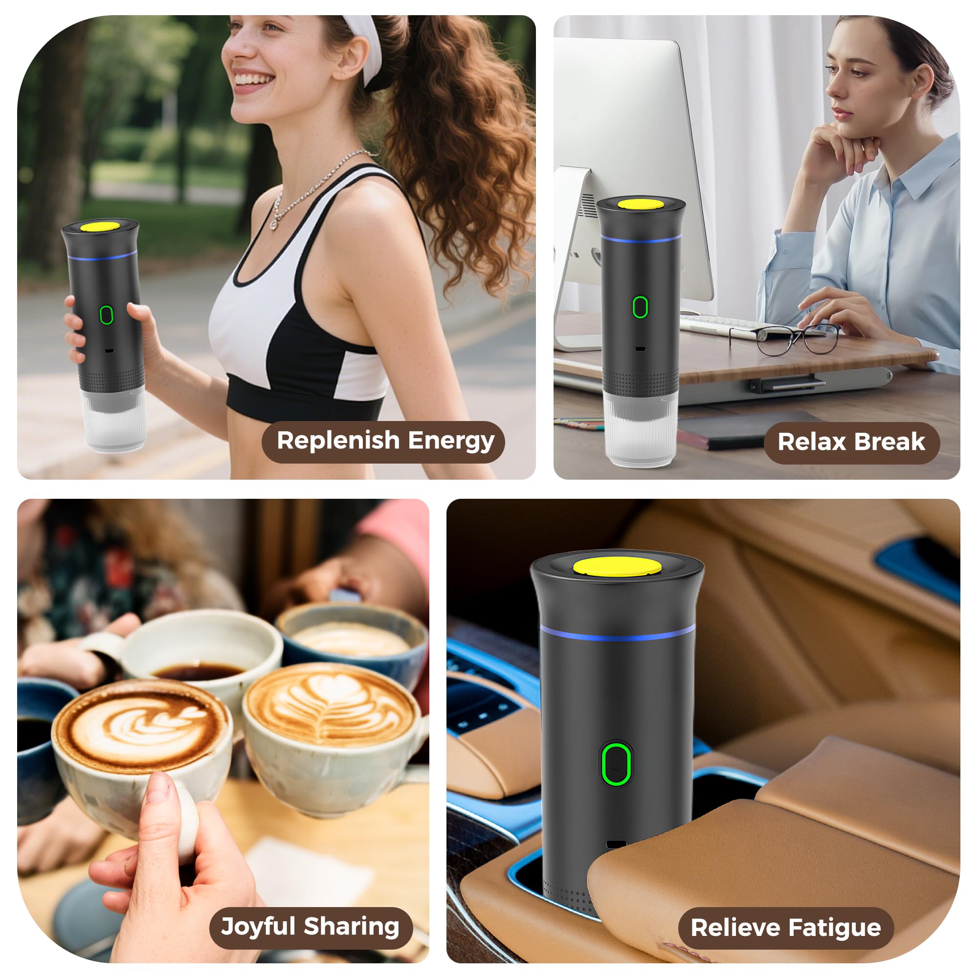 Machine à Café Portable 3 en 1, Cafetière Espresso Électrique 12V pour Voiture, Compatible Capsules et Café Moulu, Chauffage Rapide 4 à 6 Minutes, pour Camping, Voyage et Maison (Vert)