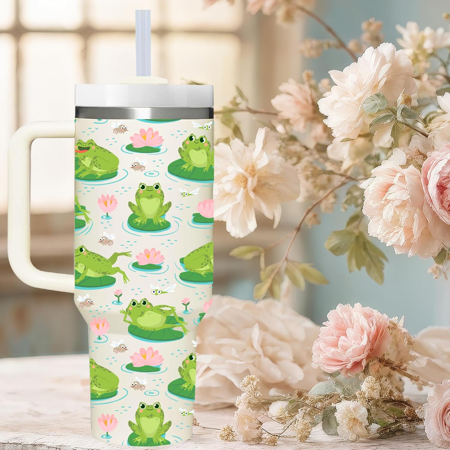 Frog Gifts.40oz Frog Tumbler with Handle.Frog Lover Cup Gift.Birthday Christmas Frogs Tumblers Gift for Women Men. - Image 5