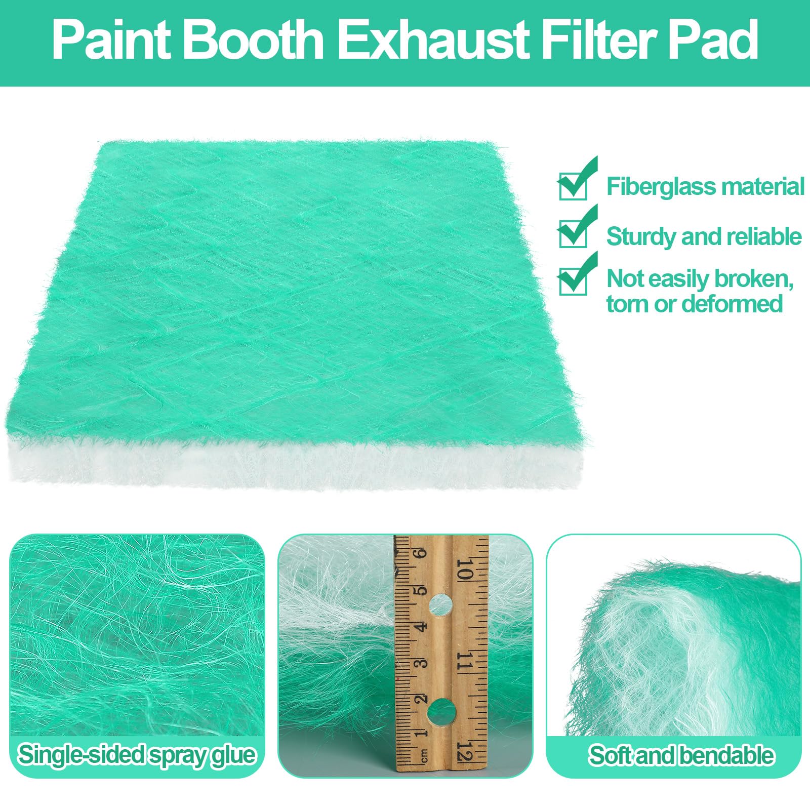 Motipuns Paquete de 50 filtros de escape para cabina de pintura, filtros de cabina de pintura en aerosol de fibra de vidrio, filtro de cabina de pulverización de aerógrafo resistente para cabina de
