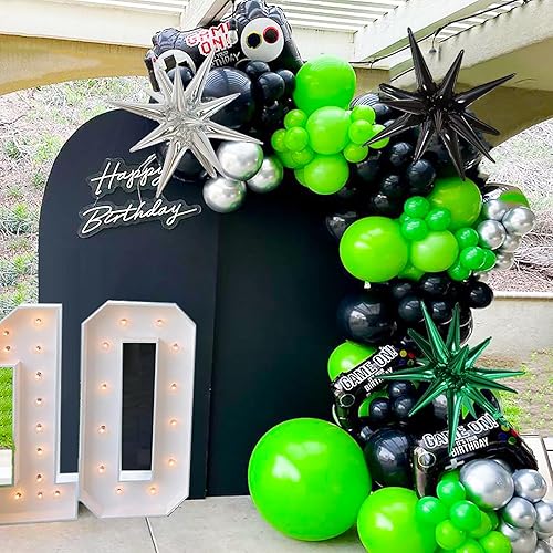 Miniatura 1 de Kit de arco de guirnalda de globos verdes y negros, globo de cumpleaños de videojuegos, globos de control verde lima para niños y hombres, juego en