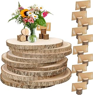 10 PCS 8-9 Inch Large Wood Slices for Centerpieces, with Table Number Holders and Cards, Natural Tree Slices Table Decor for Wedding, Party, Housewarming, Christmas