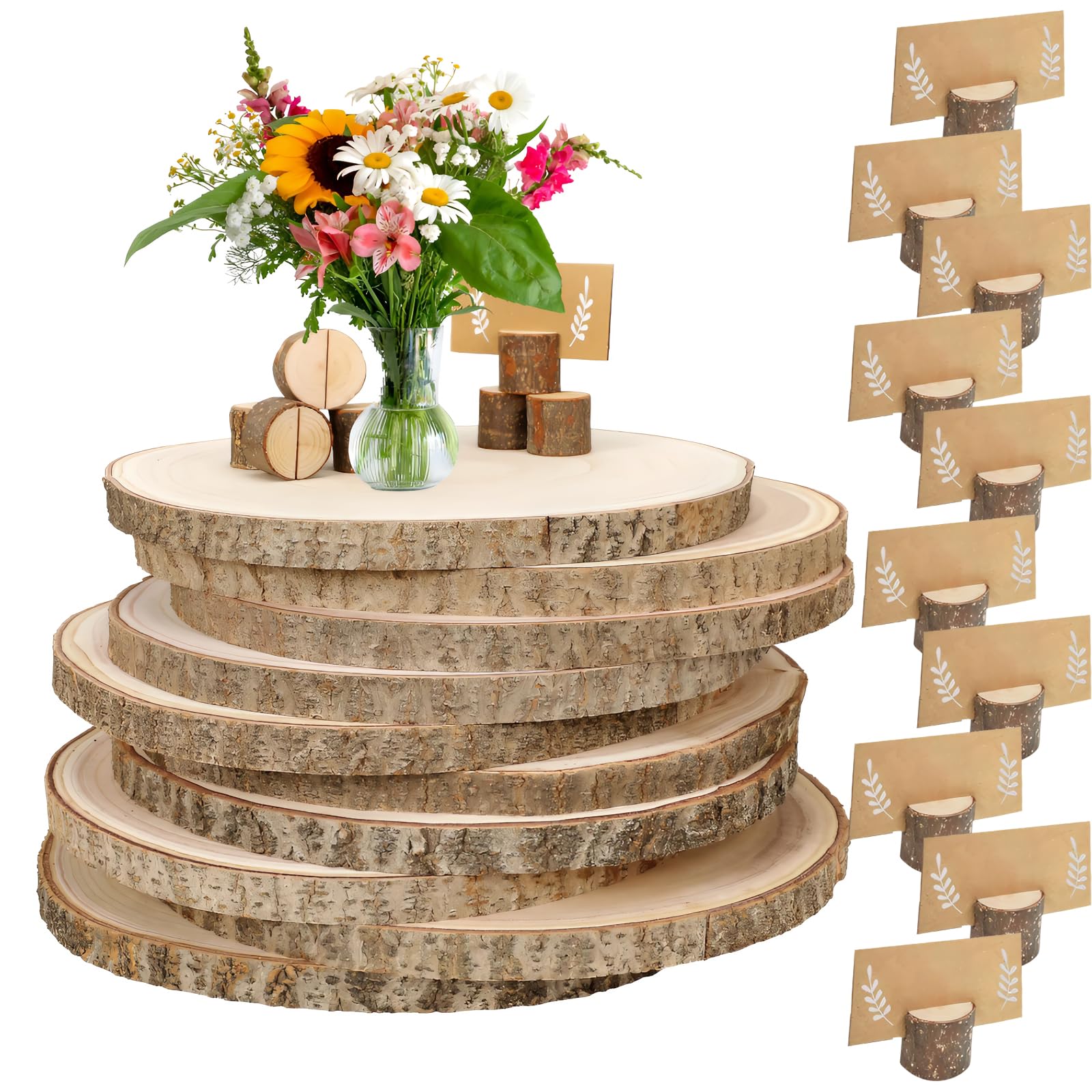 Photo 1 of 10 PCS 8-9 Inch Large Wood Slices for Centerpieces, with Table Number Holders and Cards, Natural Tree Slices Table Decor for Wedding, Party, Housewarming, Christmas