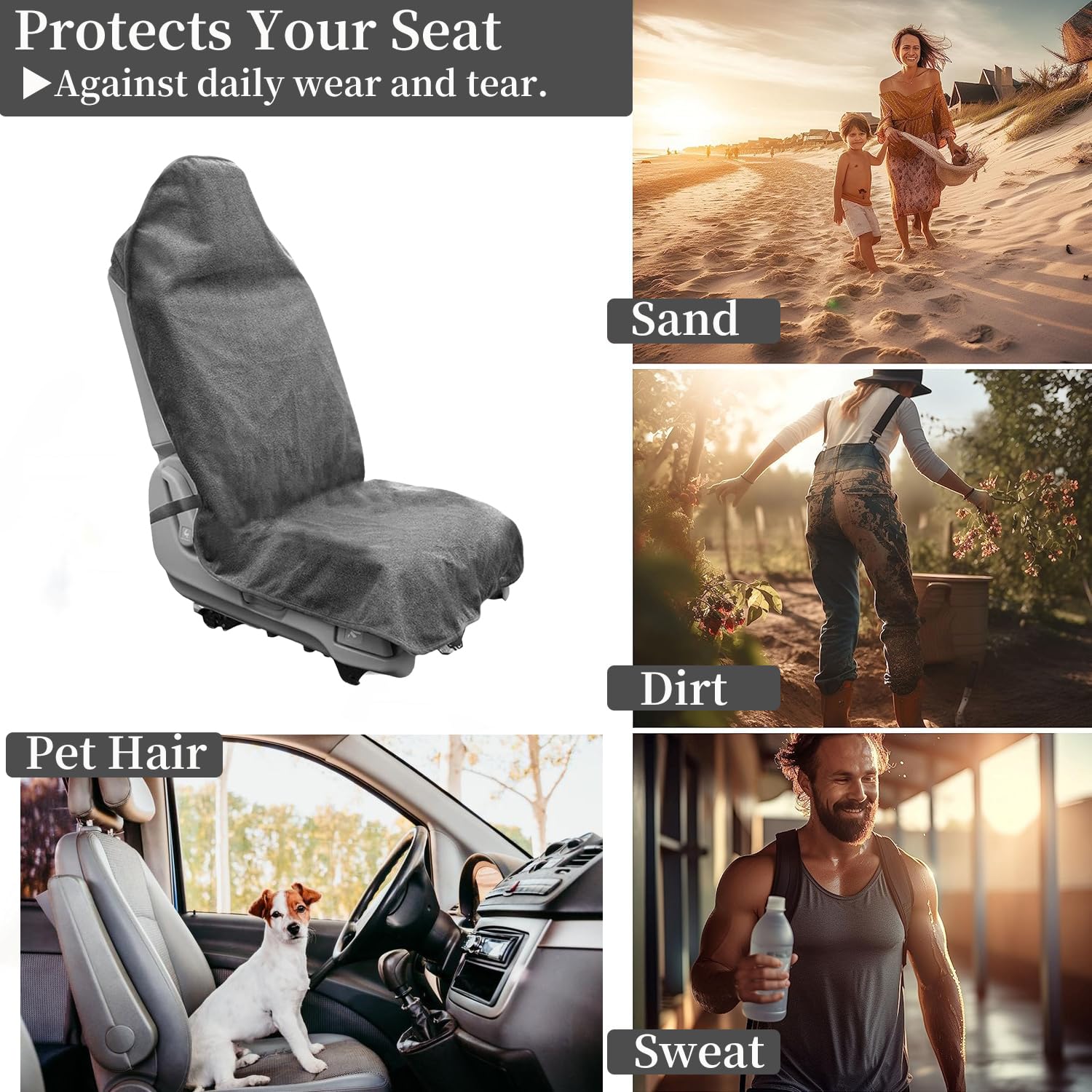 Confezione da 2 coprisedili per auto, impermeabili e antiscivolo, protezione universale per tutte le auto, palestra e spiaggia, protezione contro il sudore, adatti agli animali domestici, lavabili