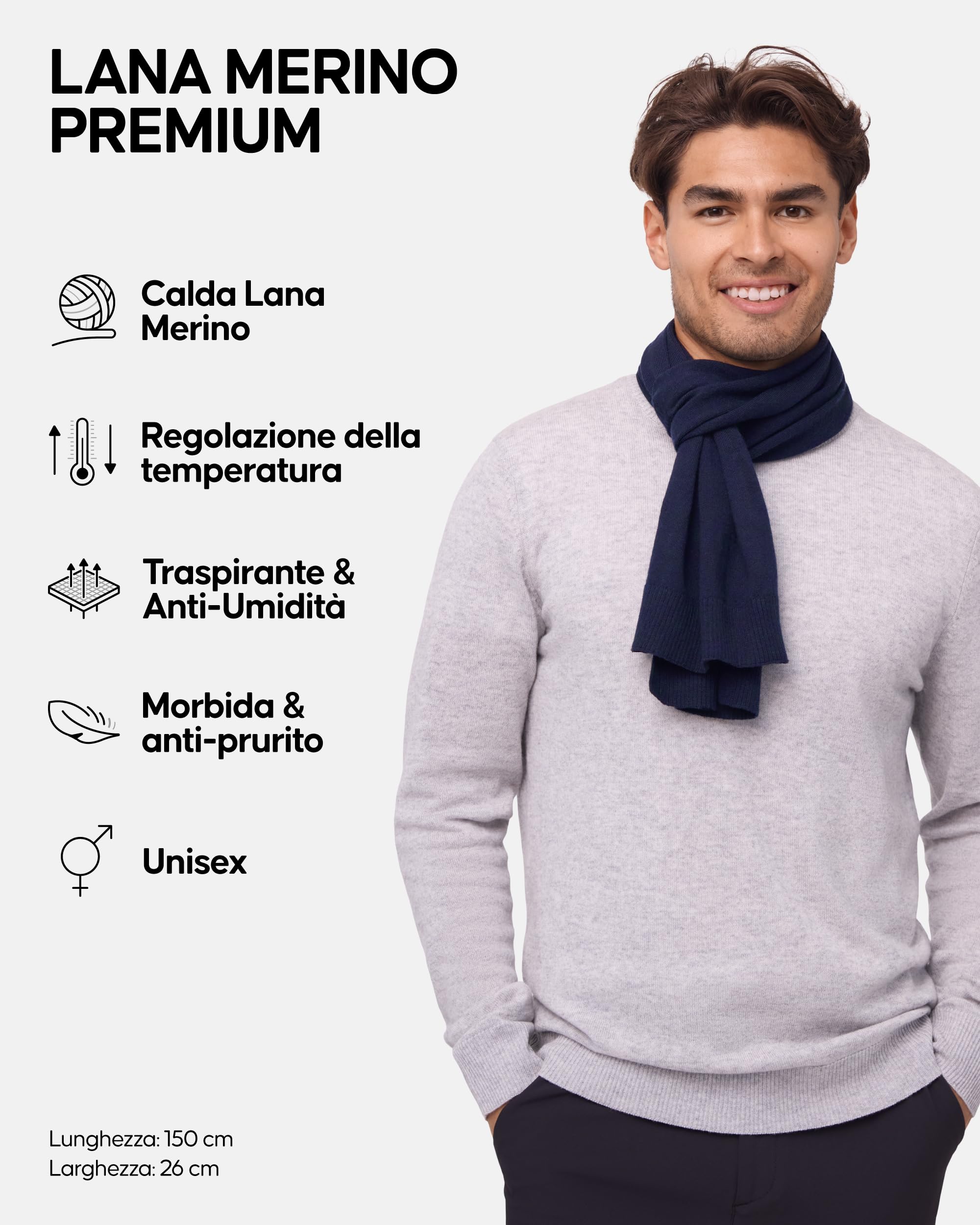 DANISH ENDURANCE Sciarpa in Lana Merino, Uomo e Donna, Morbida Lana per l'Inverno, Qualità Premium