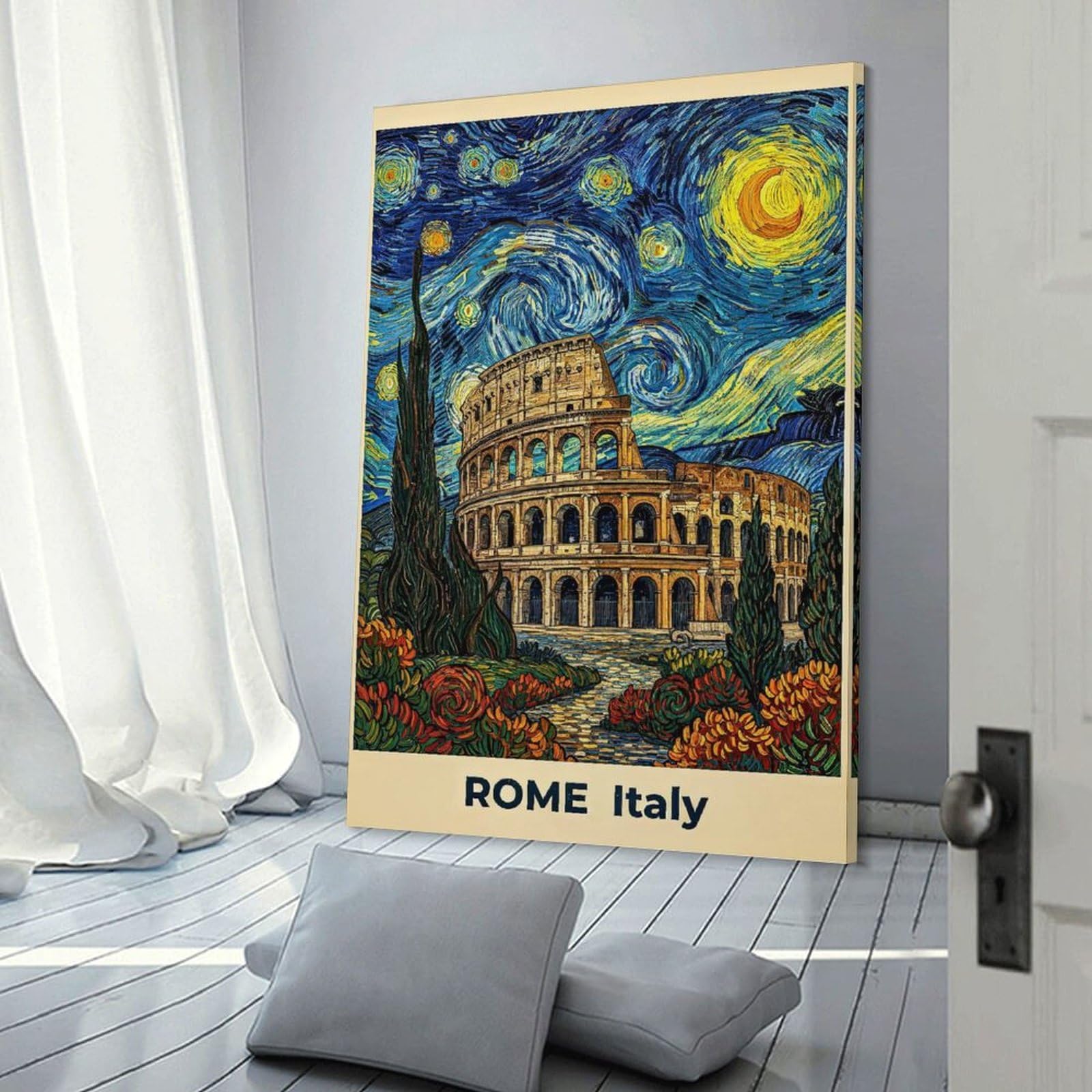 Junmoney Colosseum in Starry Night Style Room Decor Wall Art, 24x36inch(60x90cm), for Gallery Wall Decor And Room Displays, Decorative Artwork with Flexible Styling