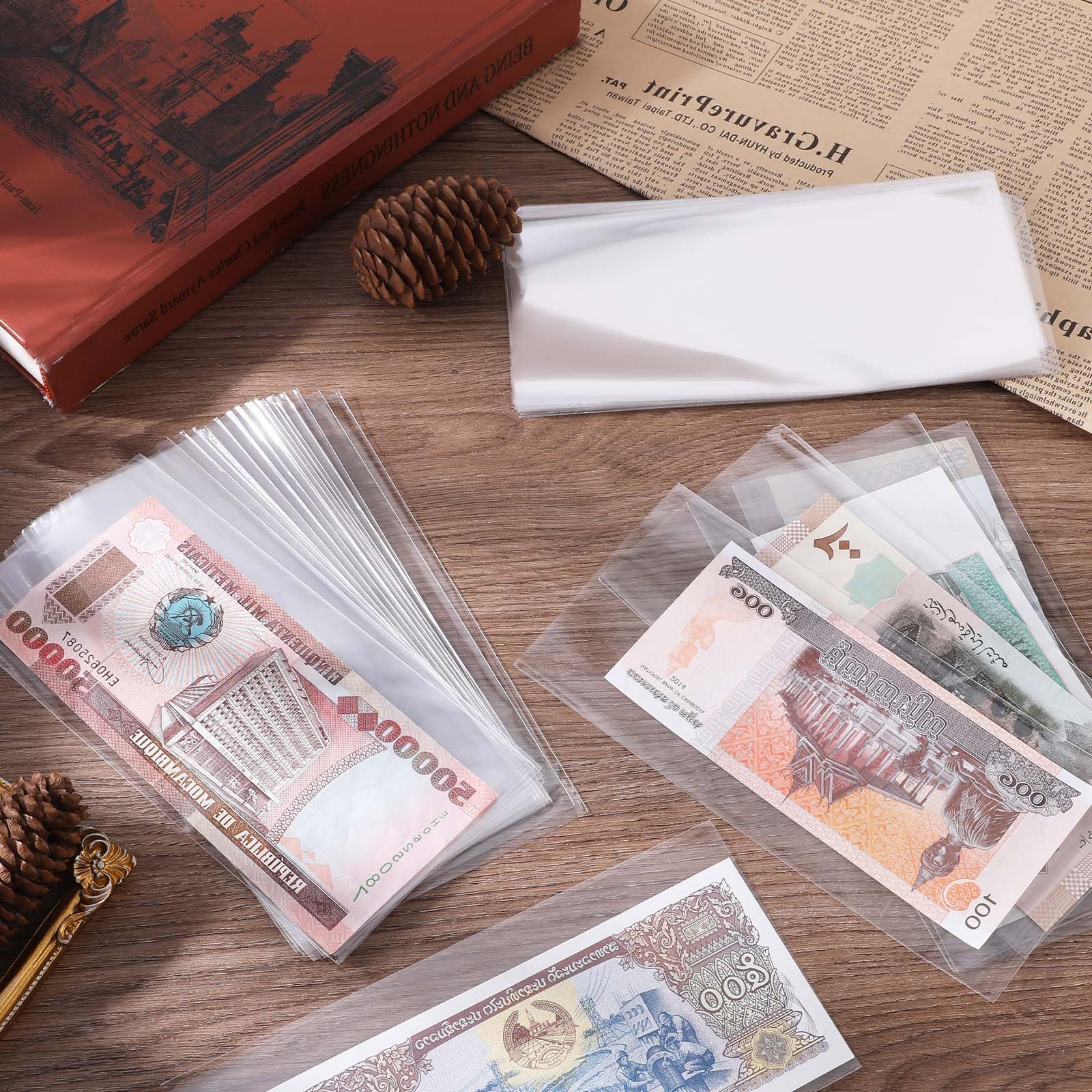 100 Pack Currency Sleeves With Plastic Case – Dollar Bill Holders, Protectors, K087