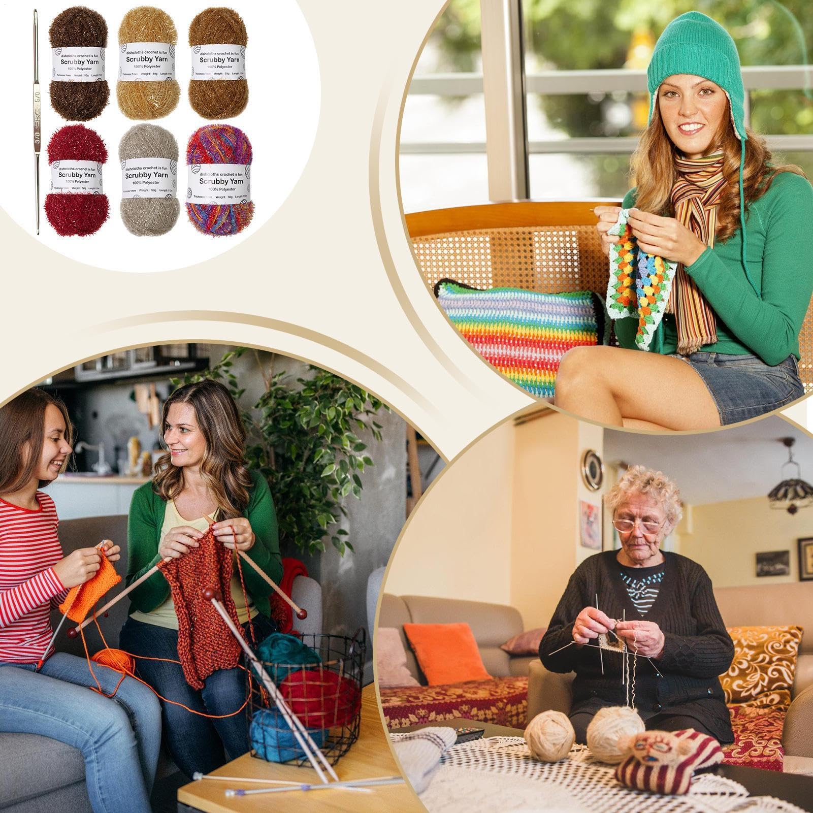 Häkelgarn – verschiedene Farben, Garn-Sortiment, Häkelgarne, strukturiertes Glanzgarn, für Badetücher, Geschirrtücher, Waschlappen, Häkeln, Stricken, Bastelgarne, Zubehör-Set