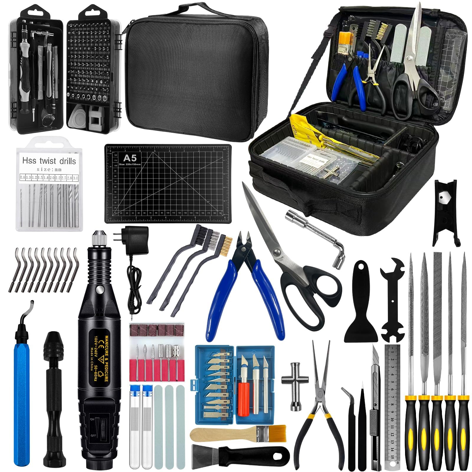 Zestaw akcesoriów do drukarki 3D 212 szt., zestaw narzędzi Bring Toolbox zawiera narzędzie do usuwania zadziorów, nadaje się do demontażu druku 3D, czyszczenia i precyzyjnej obróbki, skrzynki