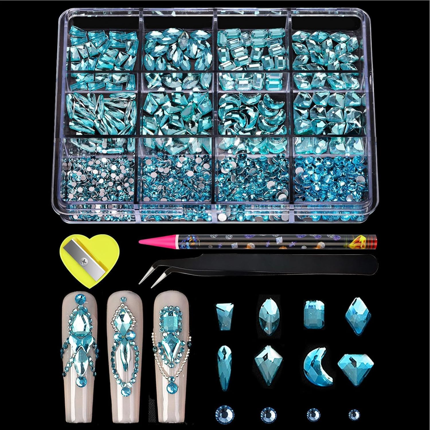 Nails Art Rhinestones, Nail Gem Kit | Flatback edelstenen kit | Nagelknipselaccessoires, glanzende stenen sieraden charme voor vrouwen en meisjes