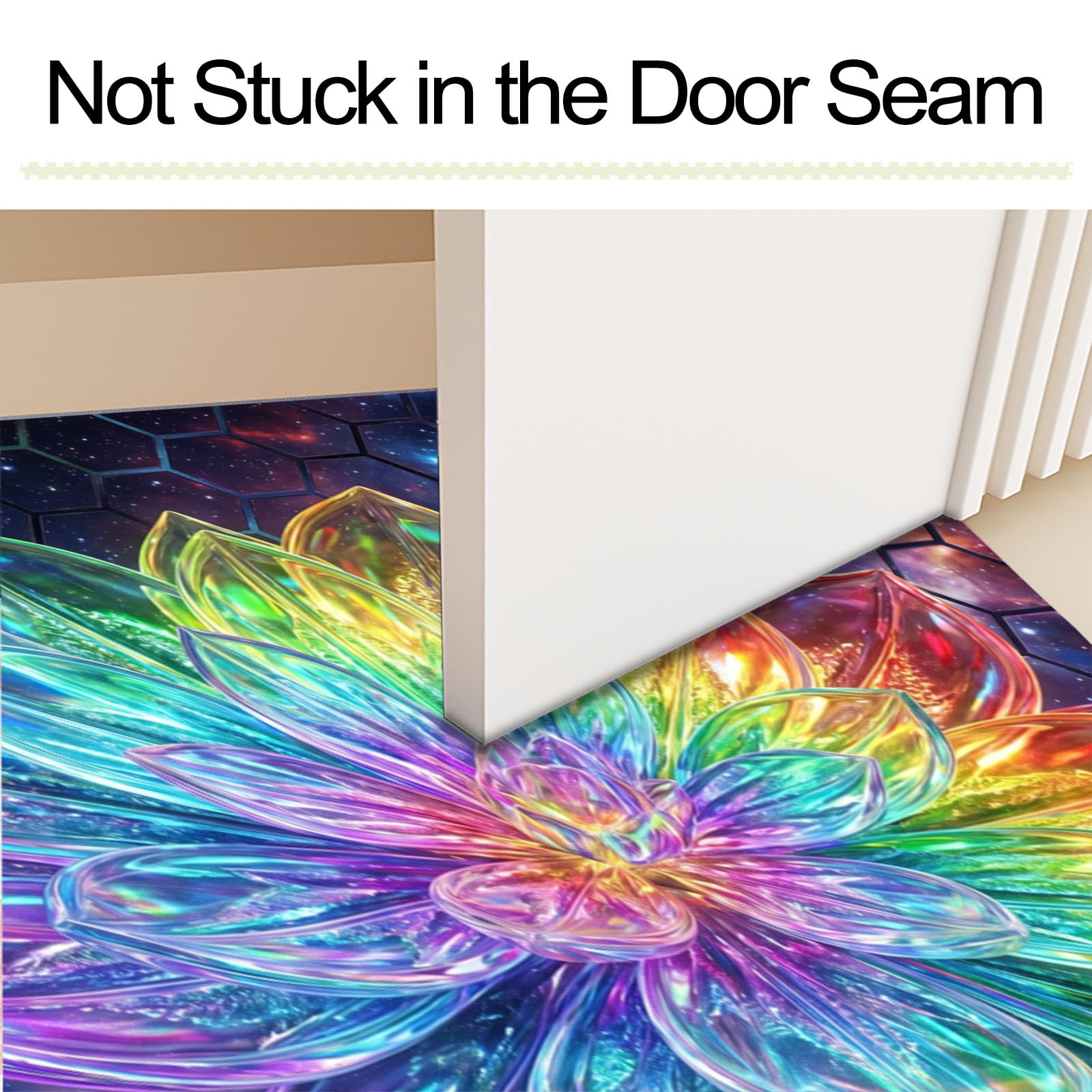 80X120Cm Zerbino Ingresso Interno Antiscivolo Assorbente, Tappeto Microfibra Sottile Lavabile Con Loto Cristallo Arcobaleno 3D Piante Del Futuro Cielo Stellato Per Cucina Bagno Porta Animali, Nero