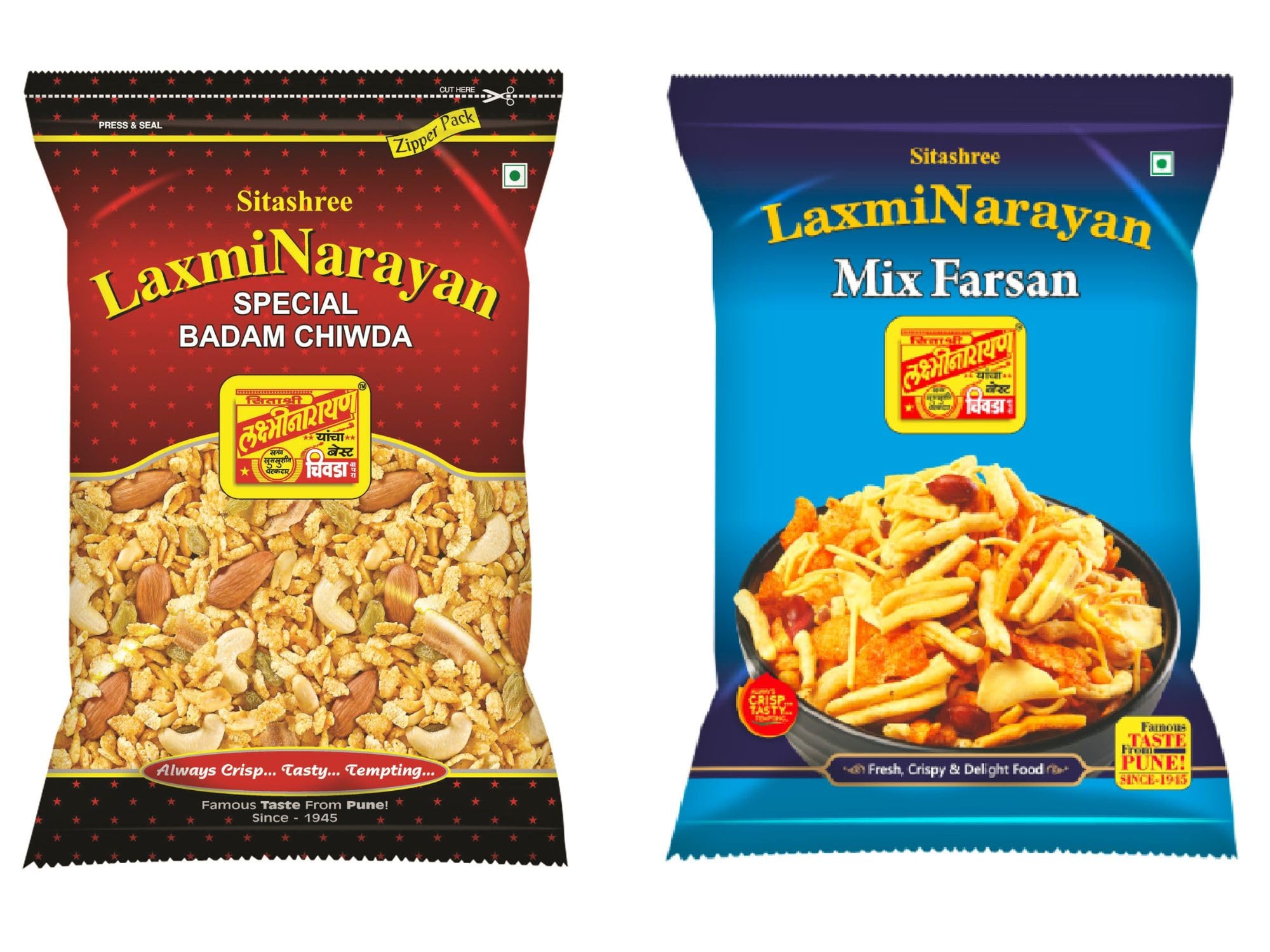 Sitashree Laxminarayan Chiwda - Pack of 2 (1 Badam Chiwda 500g + 1 Mix Farsan 500g)