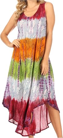 Sakkas Ombre Floral Tie Dye Tank Sheath Caftan Rayon Dress