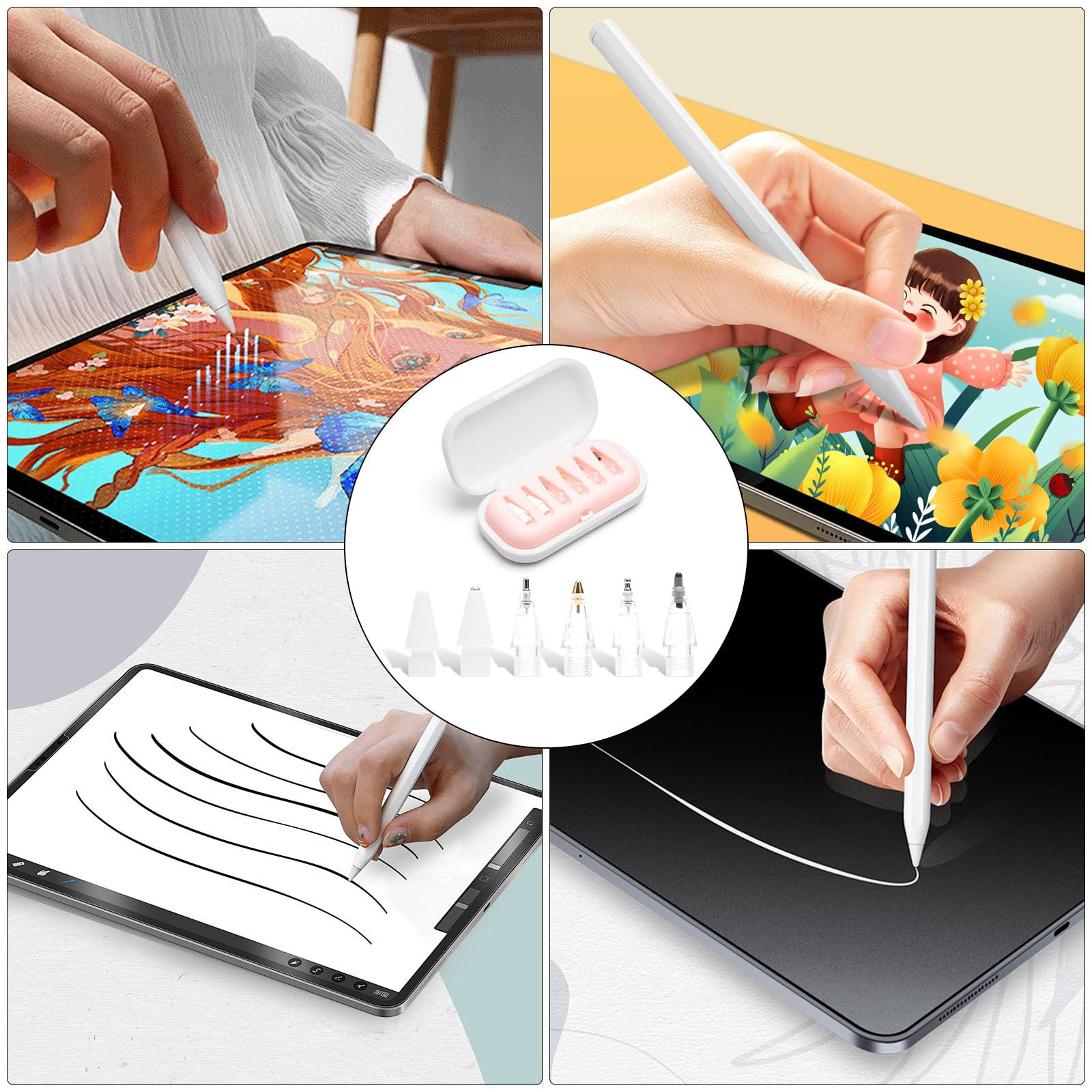 Zestaw 6 wymiennych końcówek kompatybilnych z Apple Pencil 1./2. generacji i USB-C – wymienne końcówki do pisania, rysowania i notatek na tabletach, nadają się do gołych ekranów