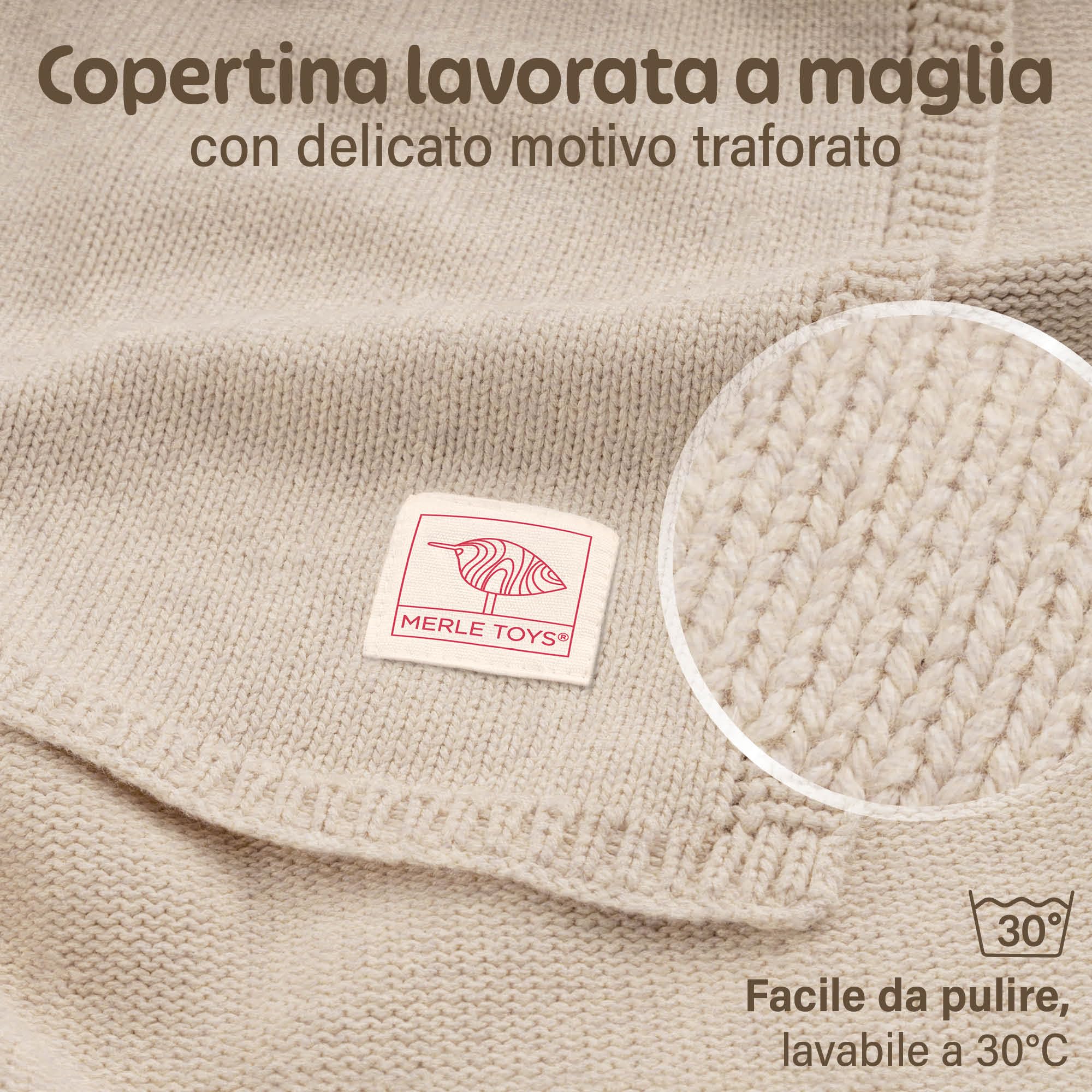 Merle Toys® Premium Coperta Neonato Cotone, 100% Biologica, Copertina Neonato Cotone Estiva e Inverno, Traspirante, Morbida e Termoregolatrice, Certificata GOTS, OEKO-TEX 100, 80x100cm, Beige
