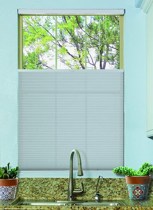 BlindsAvenue Cordless Top Down Bottom Up Cellular Honeycomb Shade, 9/16" Single Cell, Light Filtering, Gray Sheen, Size: 31.5" W x 72" H