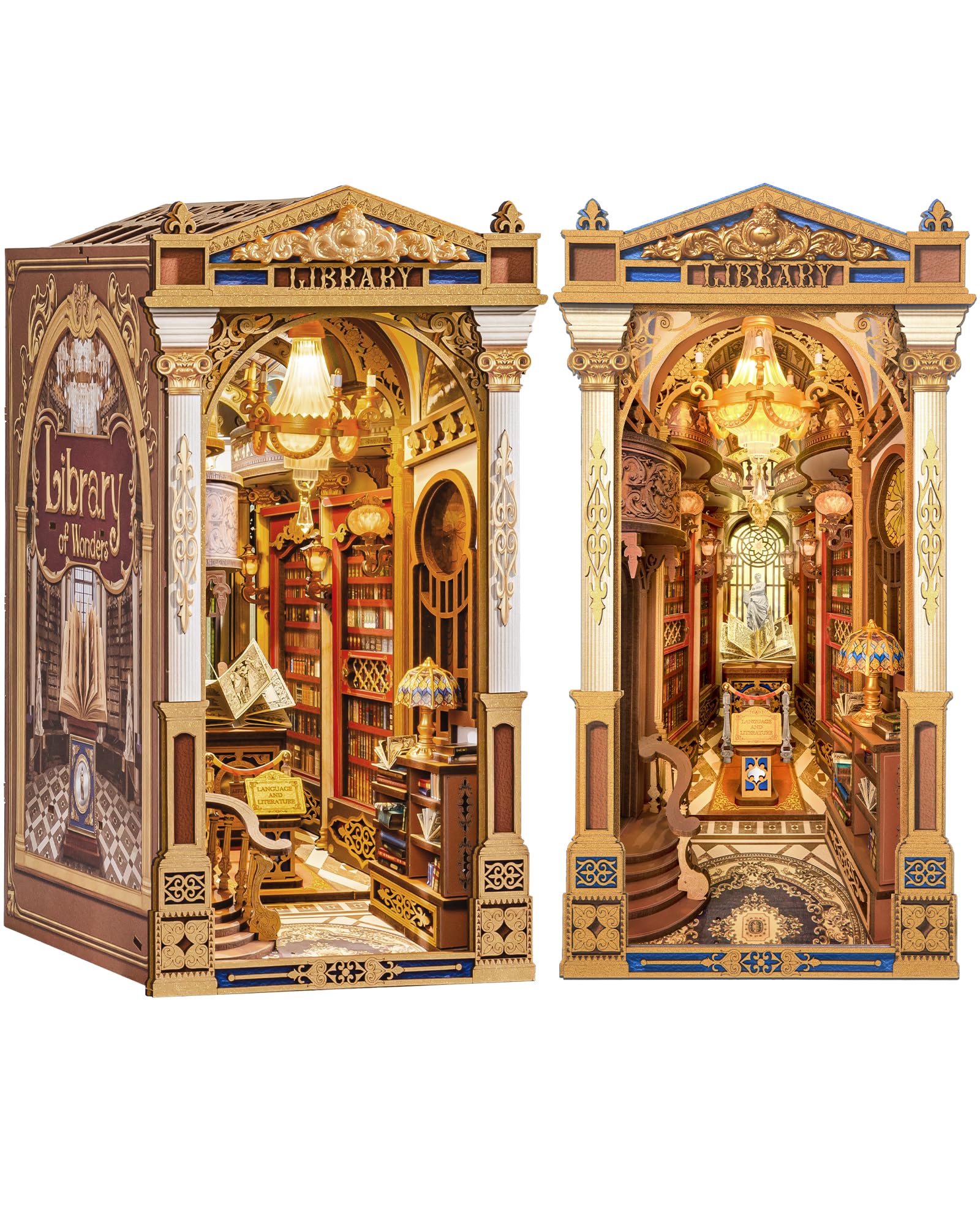 Rolife Book Nook Library of Wonders, 3D Holz Puzzle Booknook DIY Miniatur Haus Diorama Buchstütze für Regaldeko, Kreatives Weihnachts- & Geburtstagsgeschenk für Erwachsene & Teenager