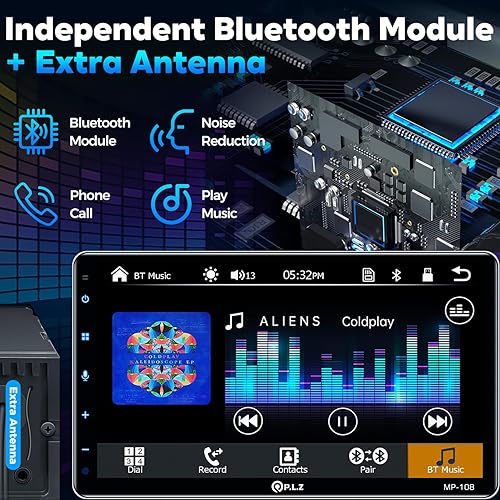 Miniatura 4 de PLZ 108 10.1 "Radio de coche de un solo DIN pantalla táctil estéreo, pantalla inalámbrica Apple Carplay Android Auto, receptor de audio Bluetooth