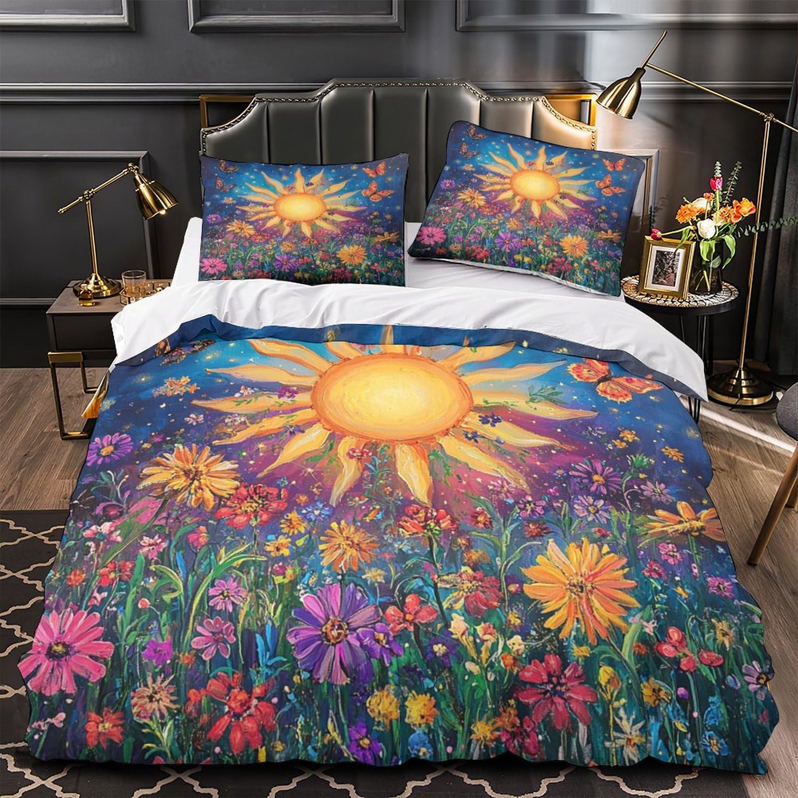 Housse de couette 3D rayonnement solaire légère et drap microfibre grand confort 220x240