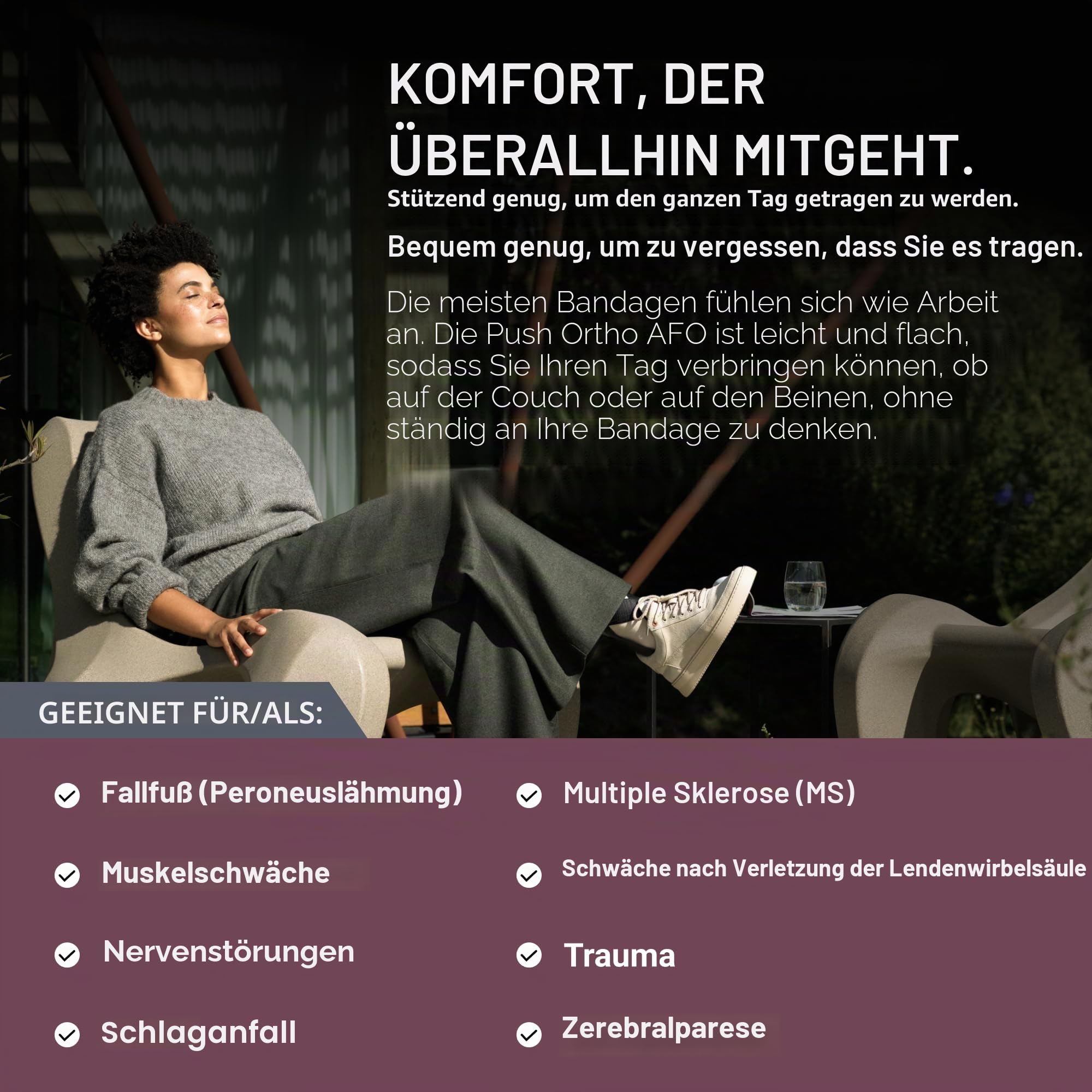 PUSH Ofa ortho Fußheberorthese AFO 1 schwarz/aubergine links