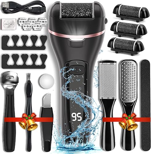Removedor eléctrico de callos para pies con 3 cabezales de rodillo, 2 velocidades, recargable, impermeable, kit de pedicura profesional 17 en 1,