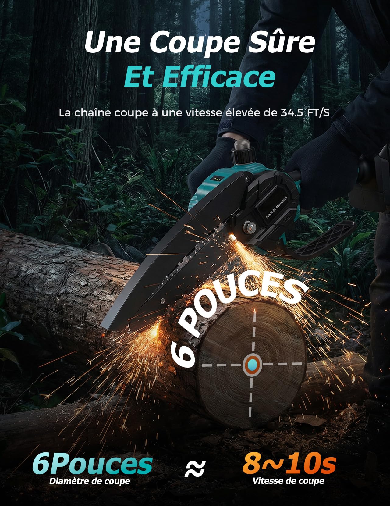 Mini Tronçonneuse à Batterie 6 Pouces, Tronçonneuse Électrique 21V avec 2x4000 mAh Batteries, 2 Chaînes, Valise, Lubrification par Pression, pour Débutant, Élagage, Jardin Bois
