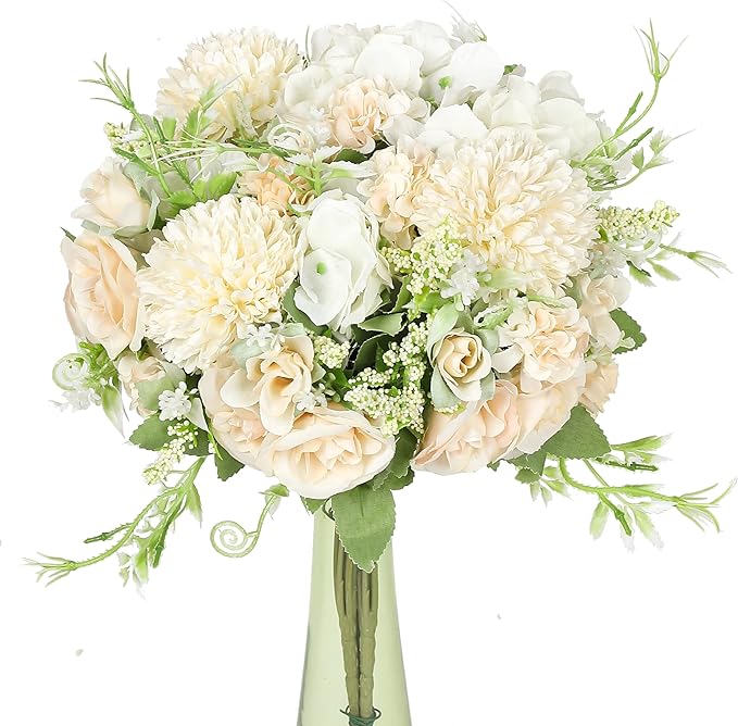 Hawesome 3pcs Rose Artificial Flowers White Fake Flowers Mix Hydrangea