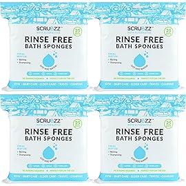 Scrubzz Disposable No Rinse Bathing Wipes - All-in-1 Single Use Shower Wipes, Simply Dampen, Lather, and Dry Without Shampoo or Rinsing (Unscented, 4-Pack)