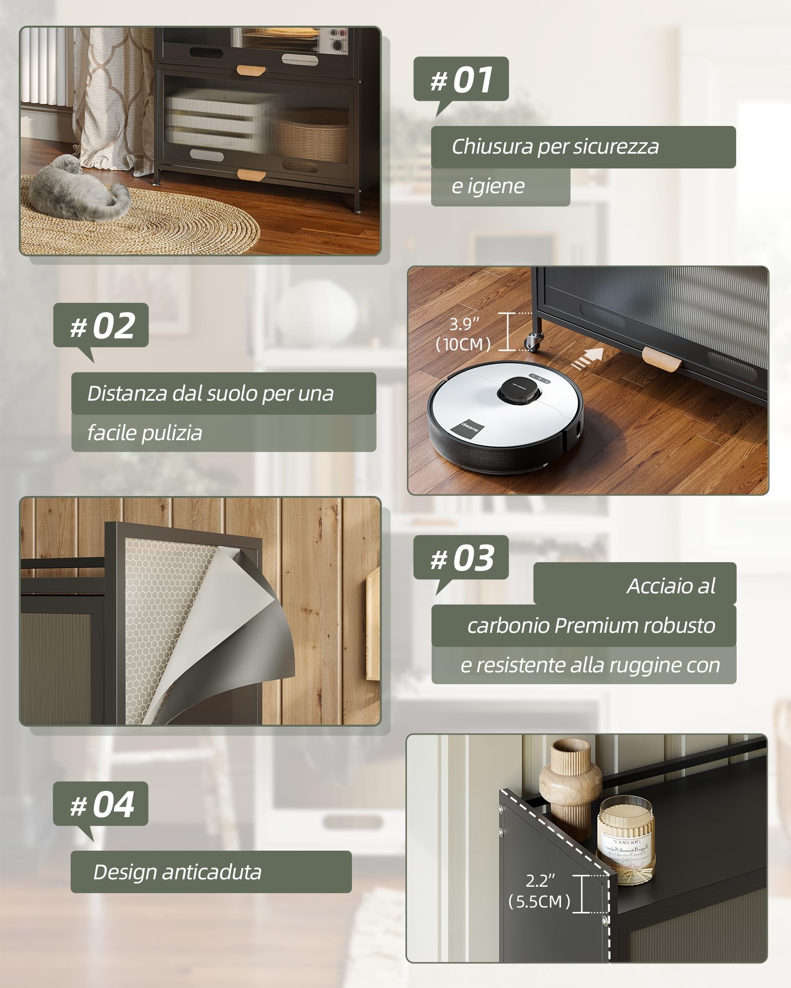 NETEL Scaffale da Cucina Inossidabile a 5 livelli, Mensola Microonde con Ruote e Pedane, Mobile Salvaspazio, Ripiano per Microonde, Organizer Cucina Nero 70 * 32 * 145CM