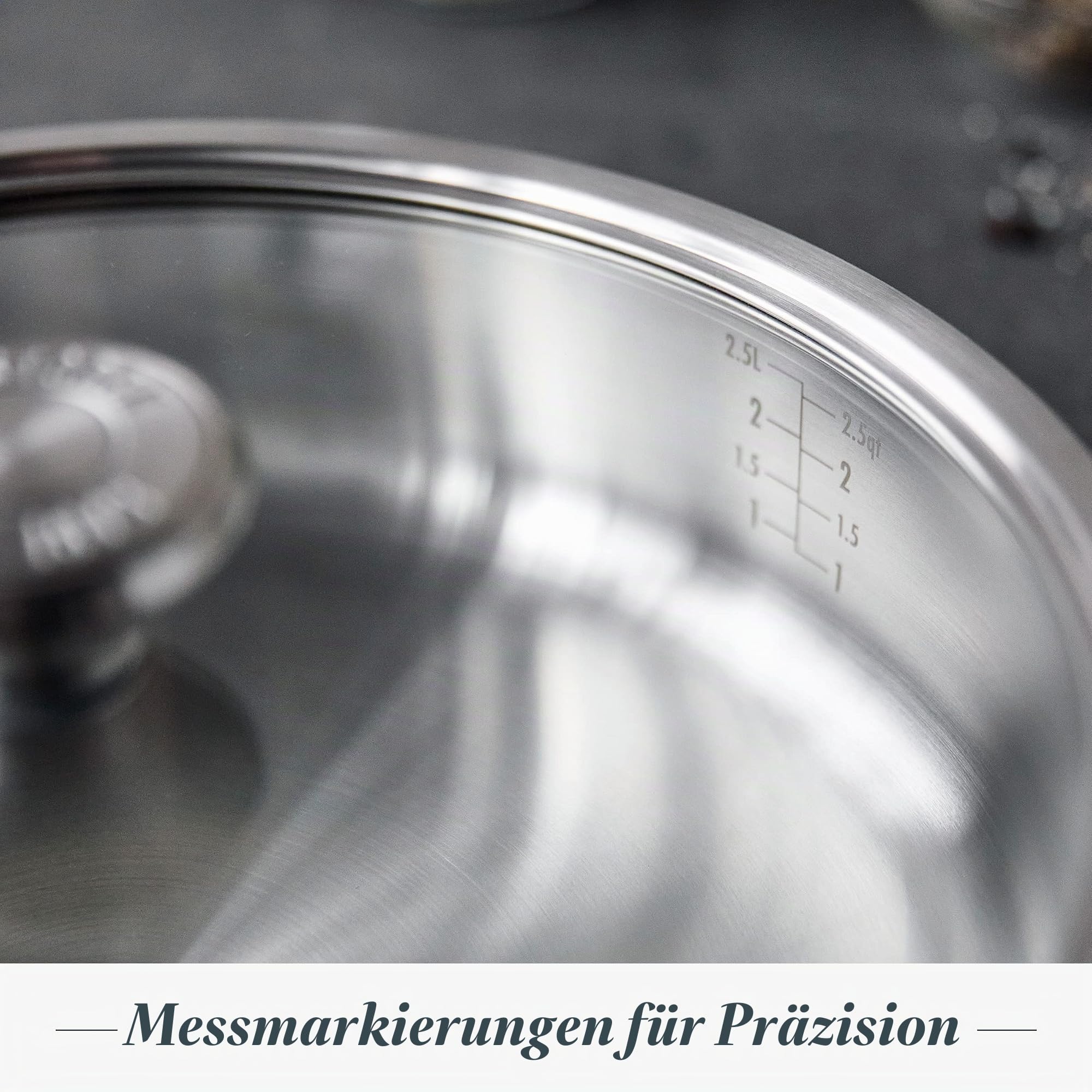 Merten & Storck Tri-Ply Edelstahl-Kochgeschirrset 8-teilig, Töpfe & Pfannen, Messskala, Tropffreier Schüttrand, Robuste Glasdeckel, Induktionsgeeignet, Backofen- & Spülmaschinenfest, Silber