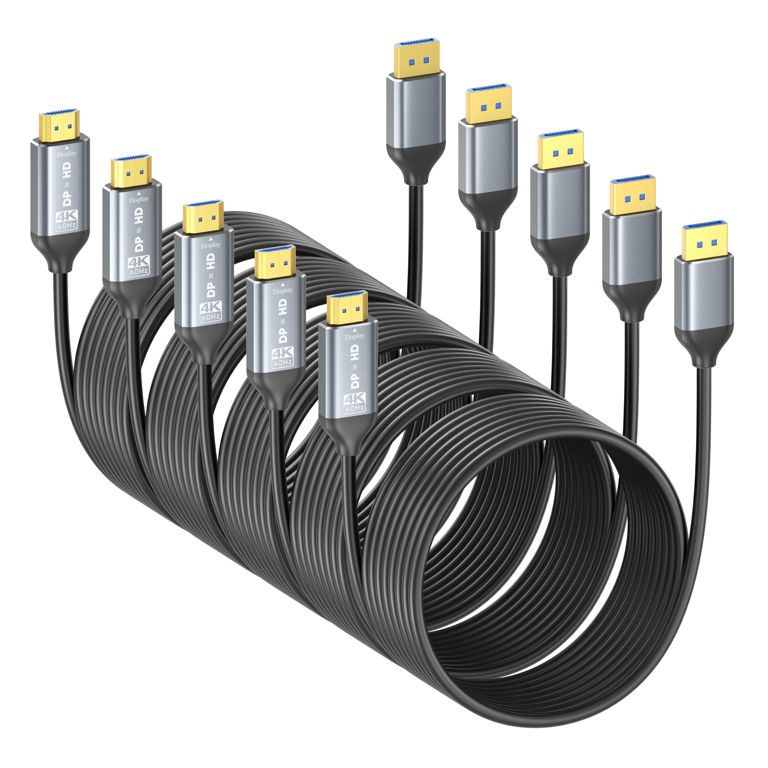 Confezione da 5 cavi da DisplayPort a HDMI 4K a 60 Hz, 304,8 cm, cavo adattatore passivo unidirezionale da DisplayPort a HDMI, da maschio a maschio, DP 1.2 a HDMI 2.0, per monitor, PC, laptop, GPU