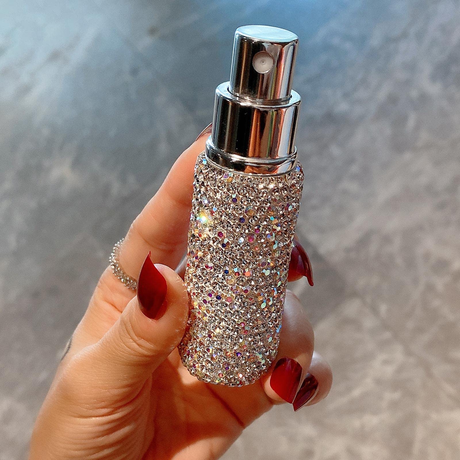 Parfümzerstäuber 10ml Glasflasche Nachfüllbar Diamant Reise Spray Flakon für Bad Auto Wohnzimmer Kosmetiktasche Geschenk, Weiß+Rosa