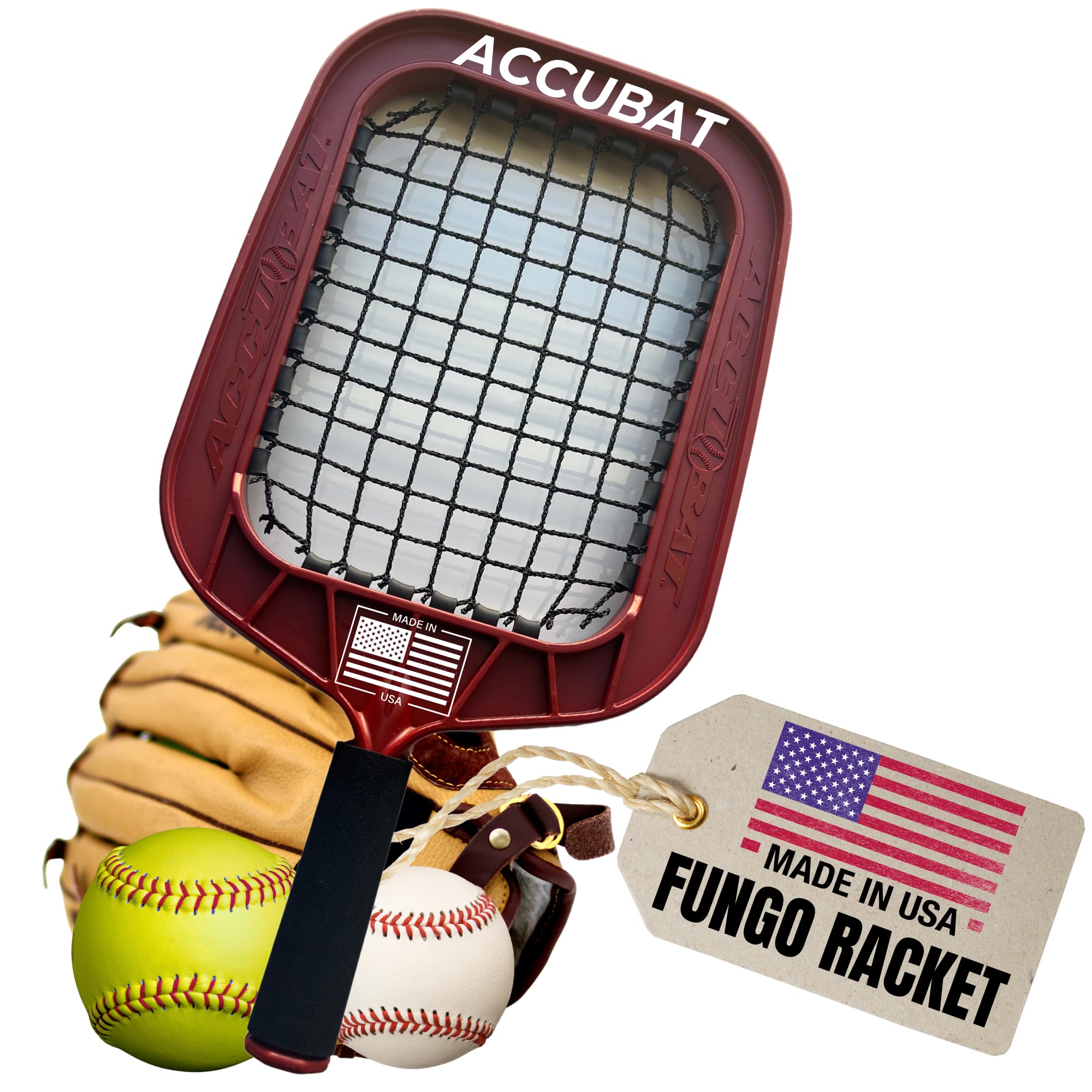 Accubat Fungo Racket for Baseball & Softball Training - Baseball Racket with Durable Frame & Replaceable Netting - Quality Design for Accurate Fly