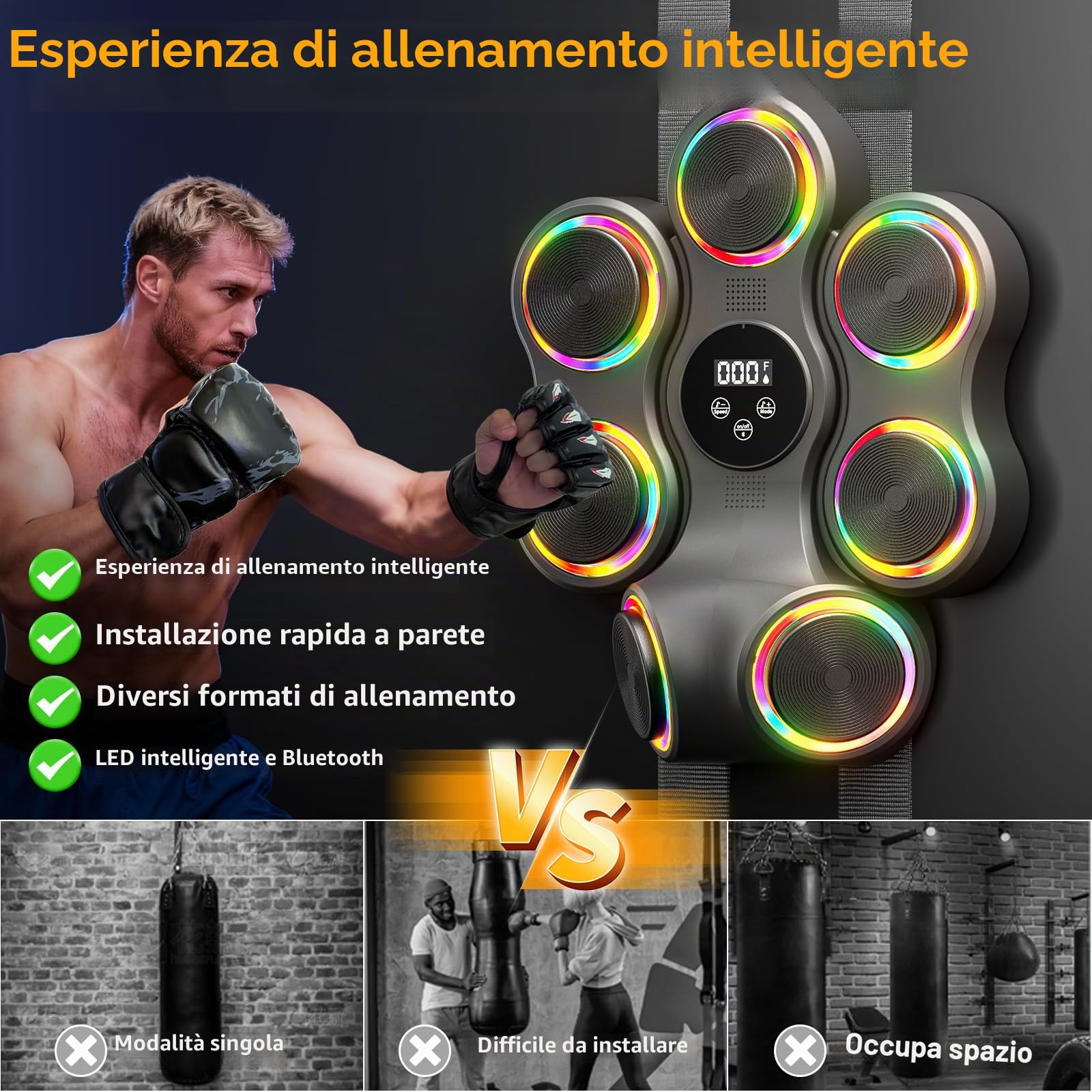 Macchina da boxe musicale, attrezzatura da palestra con guantoni da boxe, Smart Bluetooth, per adulti e bambini, bersaglio elettronico da boxe, fitness per casa, ufficio, palestra