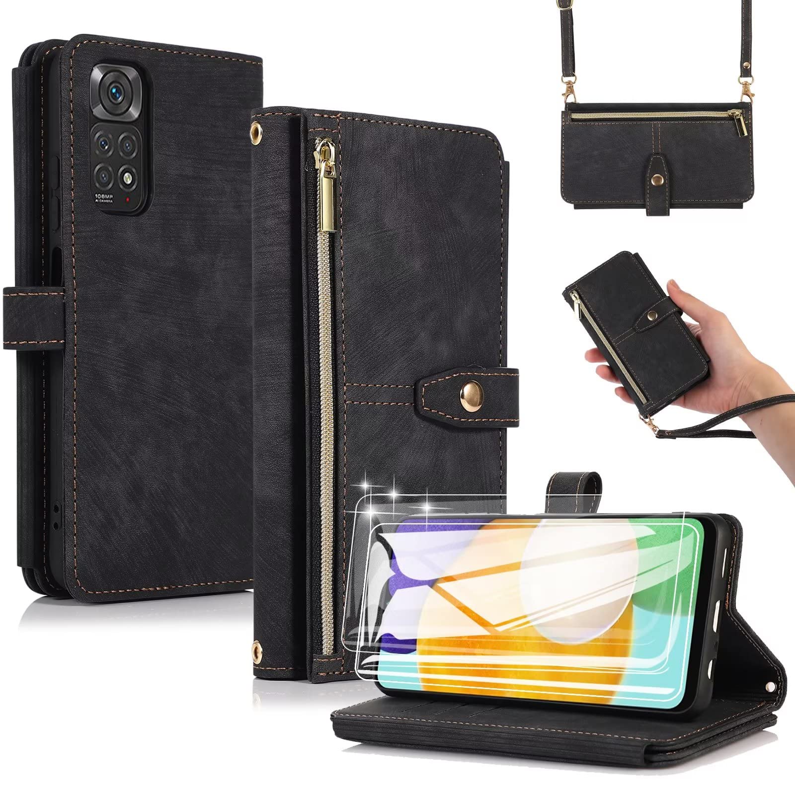 Phernykas Cover per Xiaomi Redmi Note 11/11S/12S Libro Pelle Portafoglio, [Porta Carte] [Magnetica] Premium PU Flip Wallet Custodia Cellulare Protection Leather Case, Blu-verde