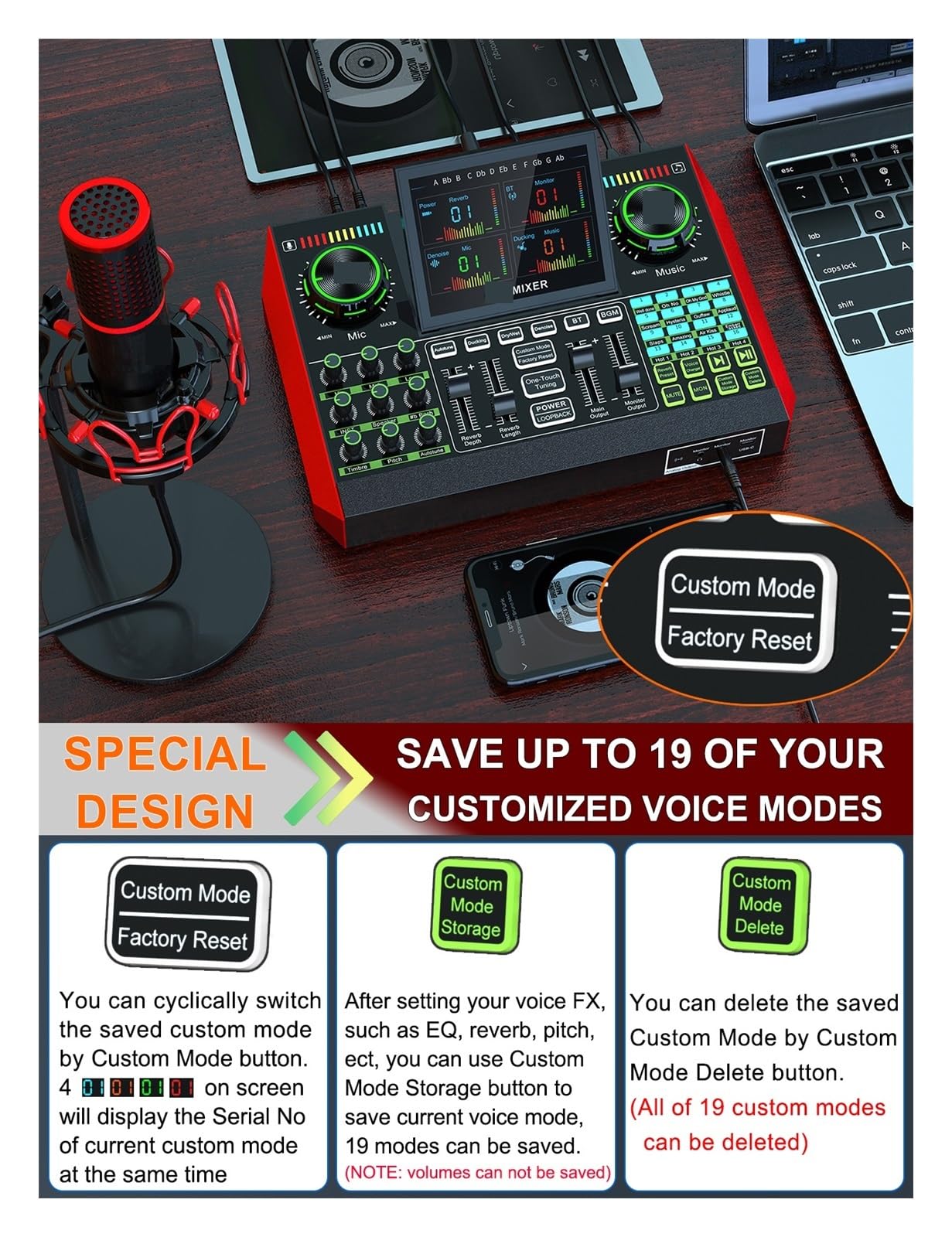 Micrófono de estudio Interfaz de audio USB Podcast Equipment Bundle Mixer & Vocal Effects, G10 Sound Card Board Voice Changer, DJ Mixer for Live Stream Mantenga la voz nítida