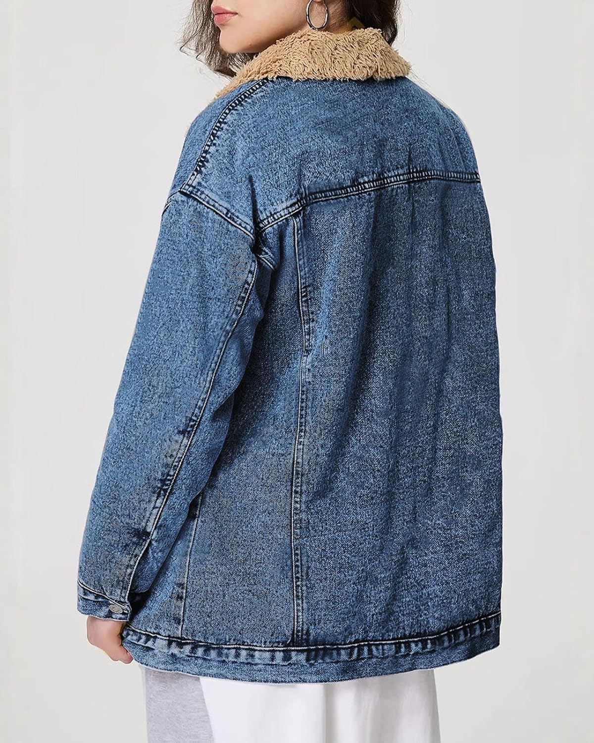 loveimgs Women Sherpa Fleece Lined Denim Jacket Oversized Button Down Jean Jacket Winter Boyfriend Trucker Jackets Coat Y2k