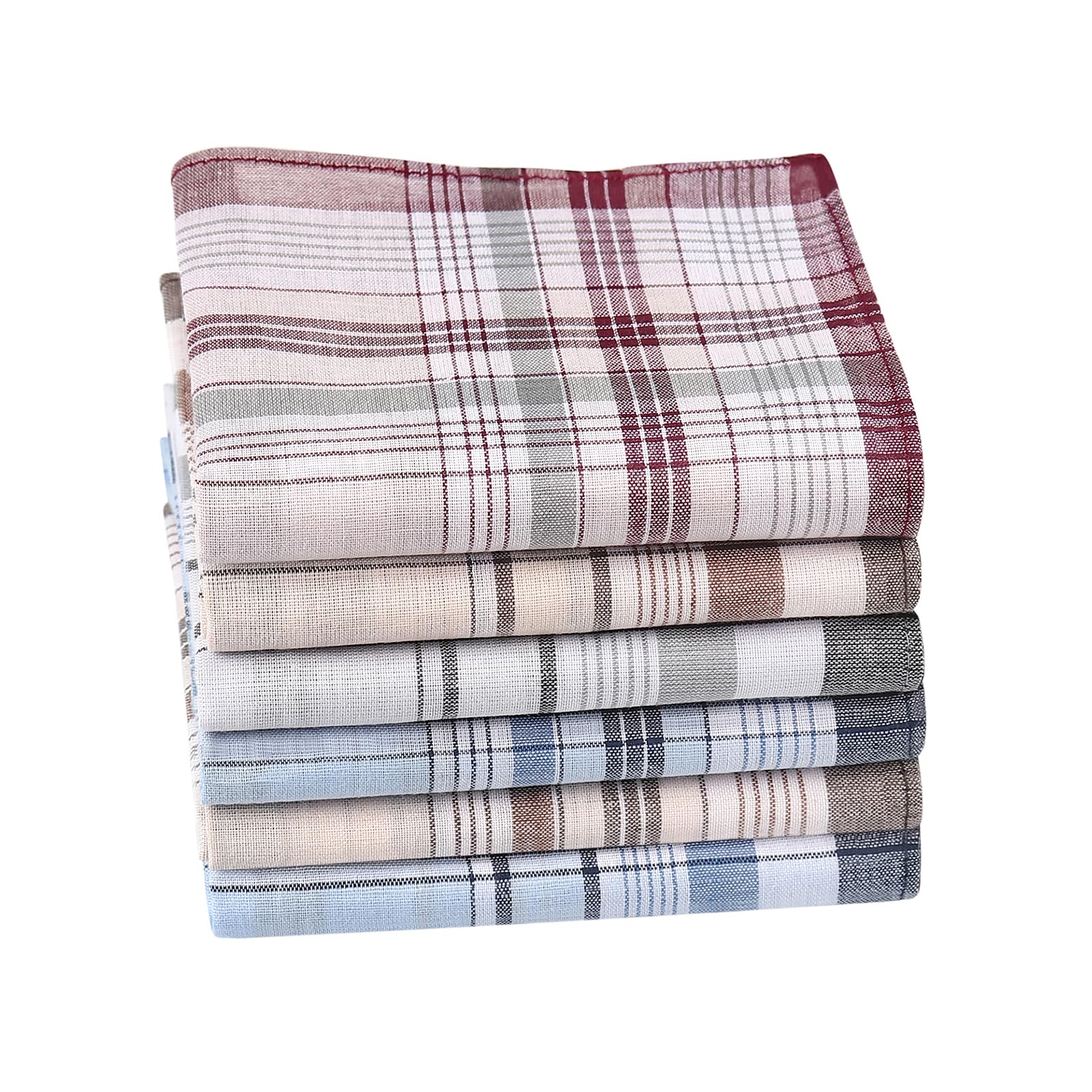 Houlife Men's Multicolour-6Pcs 100% Cotton Stripe Soft Checkered Pattern Handkerchiefs Assorted Pocket Square Hankies 6/9 Pieces 38X38cm/15X15