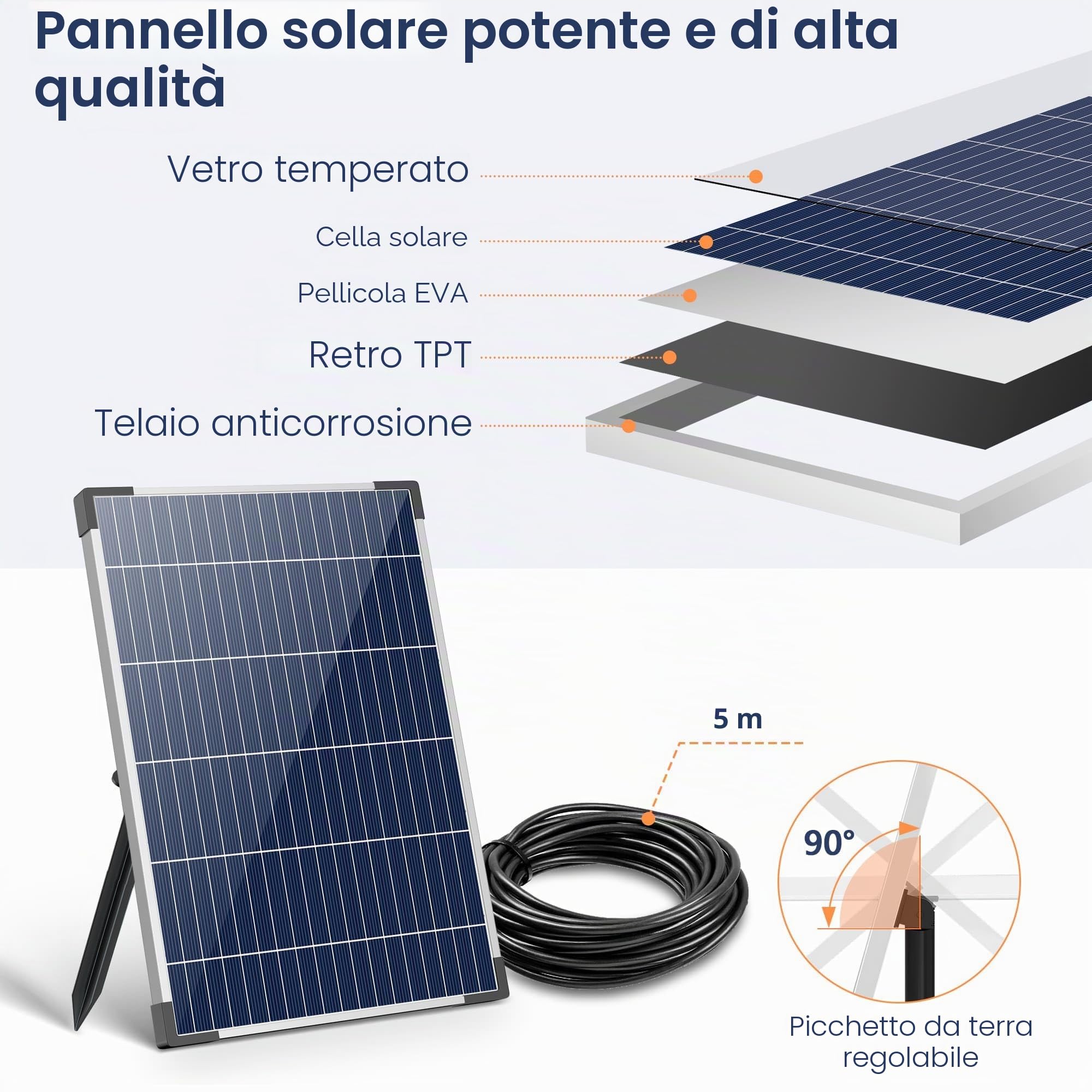 Fontana solare per esterni 12 W 605 l/h con 4 ugelli e tubo 5 ㎡
