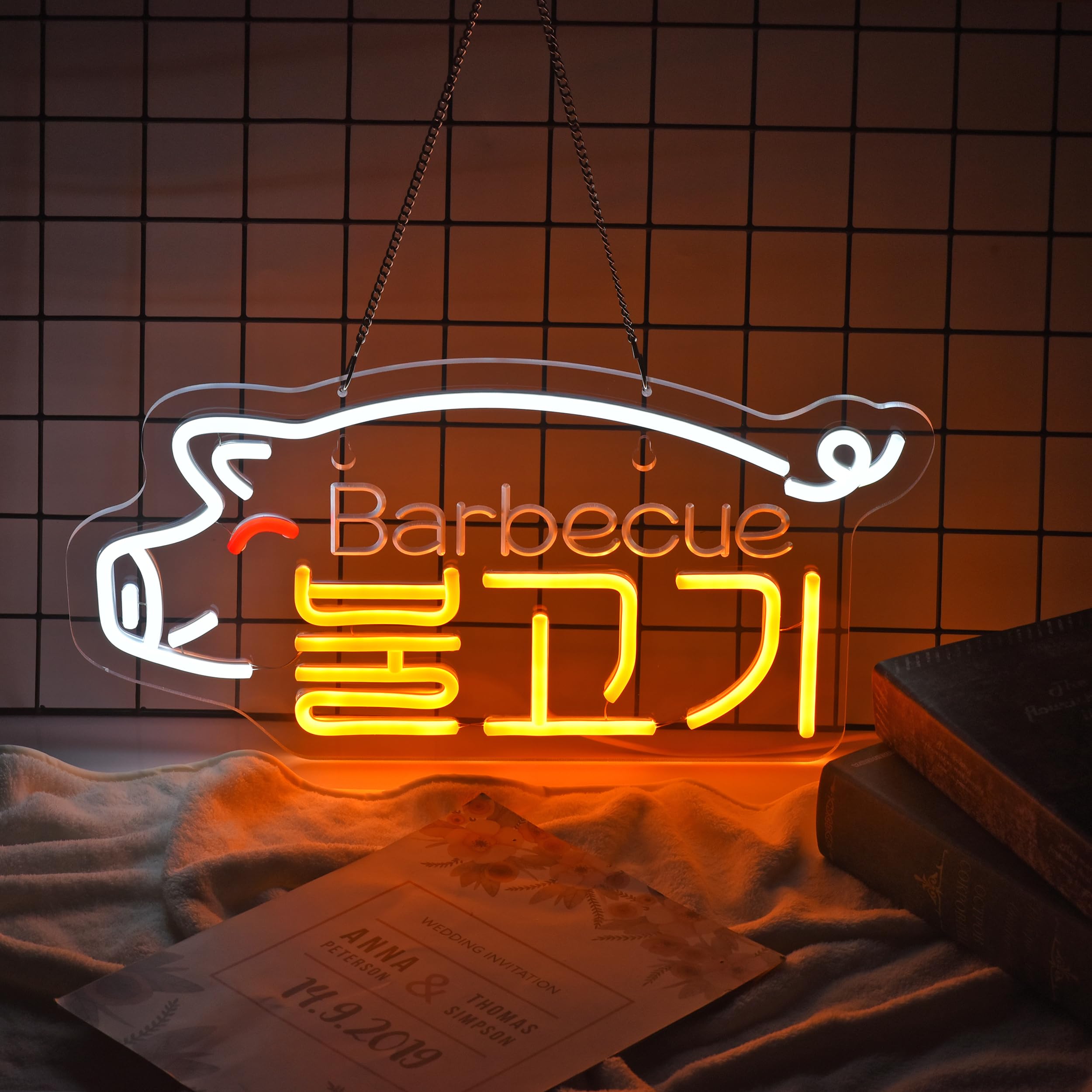 Amazon | JOMOBUTY 불고기 韓国焼肉ネオンサイン 多階段調光可 LED 