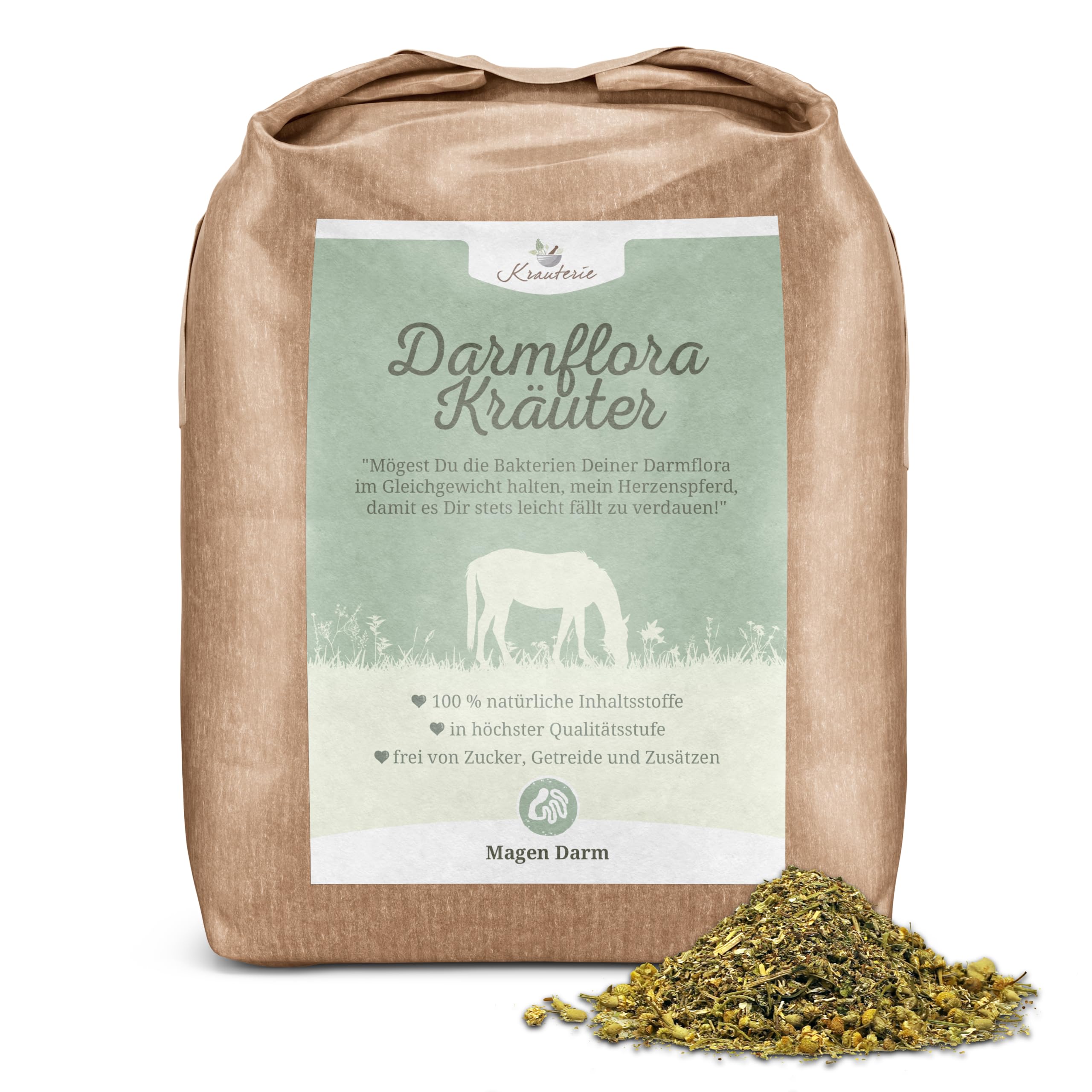 Krauterie Darmflora Kräuter für Pferde (2000 g) | Artgerechtes Ergänzungsfutter für Pferde in Spitzenqualität - frei von Zusatzstoffen, getreidefrei, zuckerfrei, melassefrei