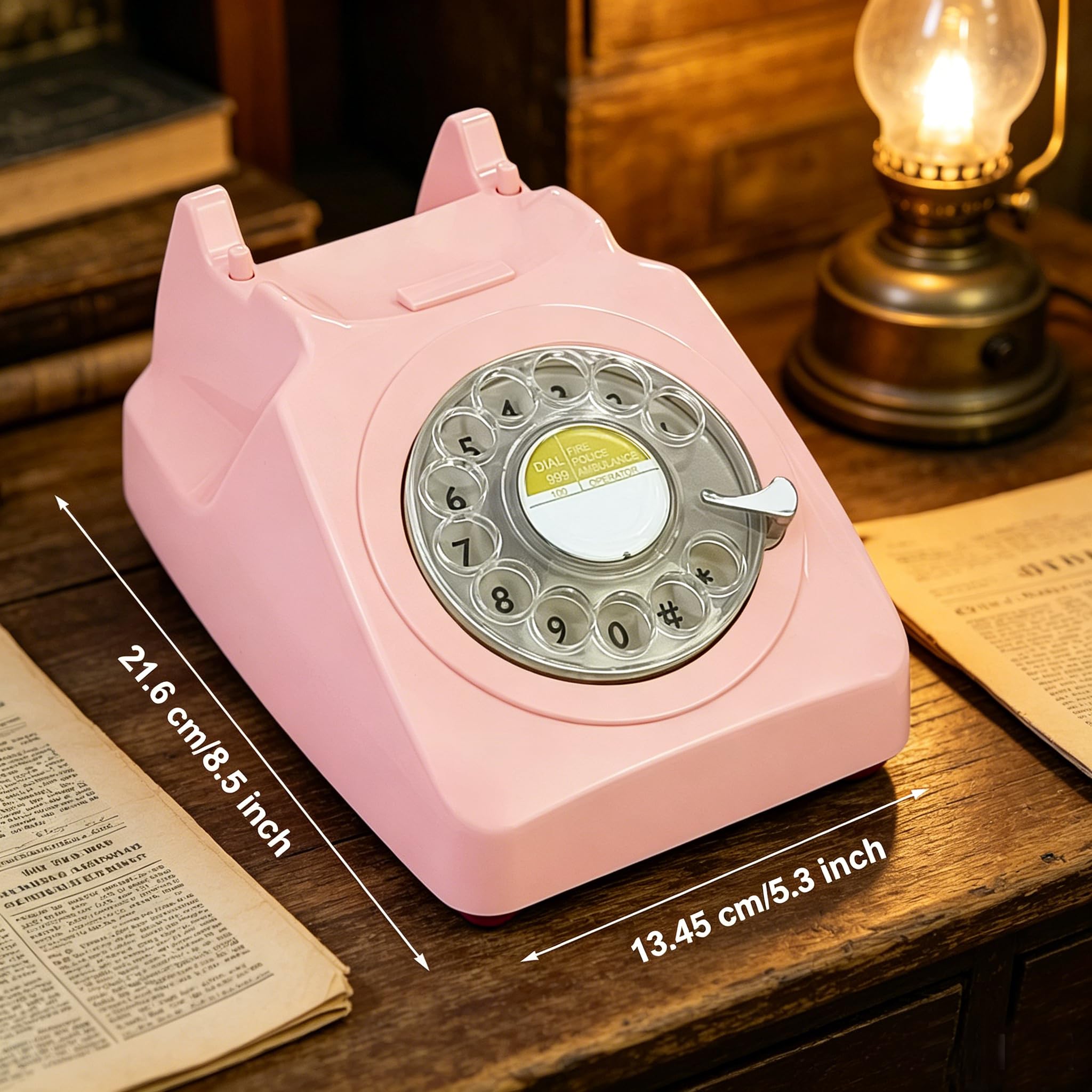 Teléfono Fijo Giratorio Retro Rosa de los años 60, teléfono Vintage con Cable Antiguo con Timbre mecánico para el hogar, Oficina, Hotel, teléfono de la Vieja Escuela