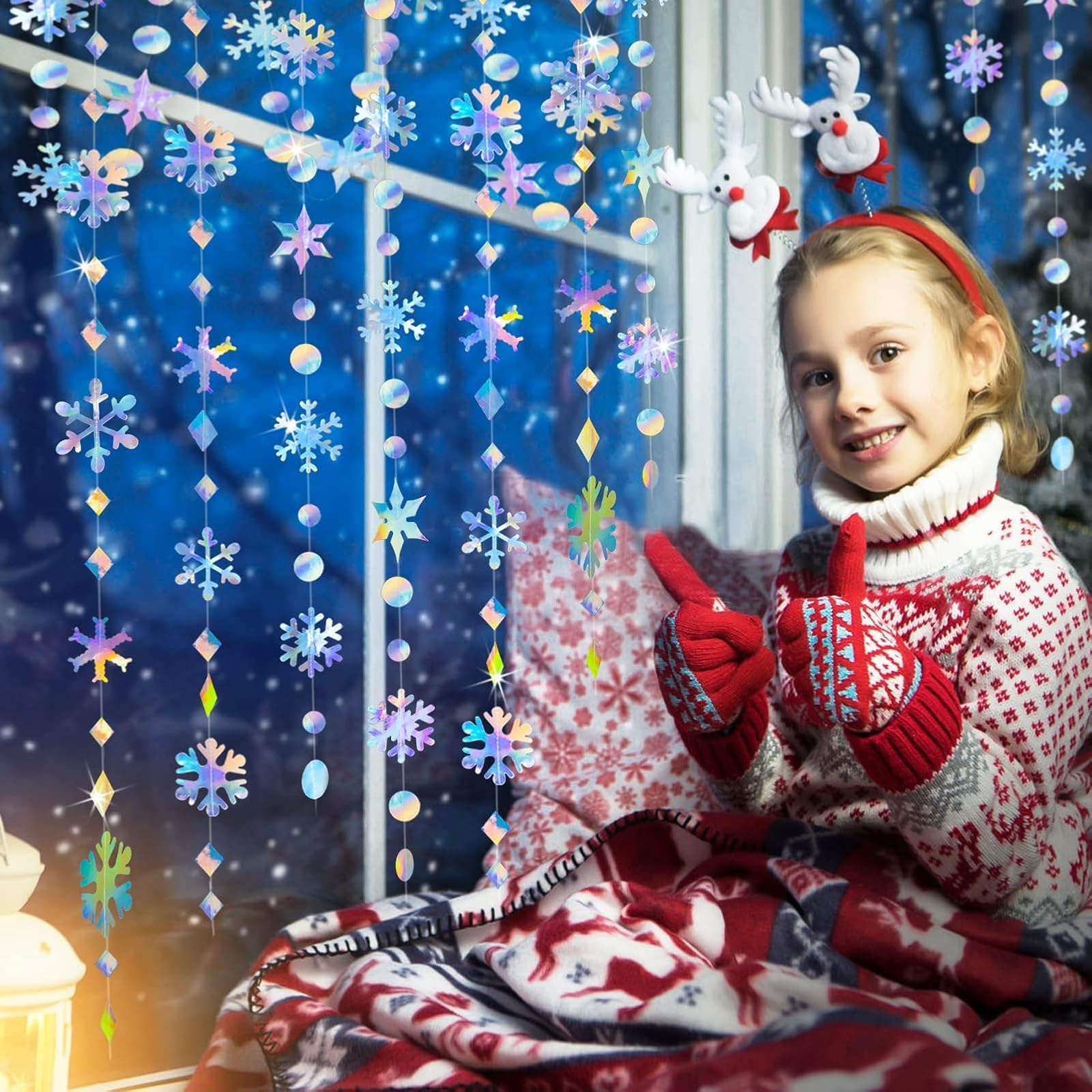 Schneeflocken-Dekoration, schillernde Schneeflocken-Girlande, 10 Stück, schimmernde, holografische Papier-Schneeflocken, Luftschlangen für schillernde Party, Weihnachten, Frozen-Thema, Geburtstag