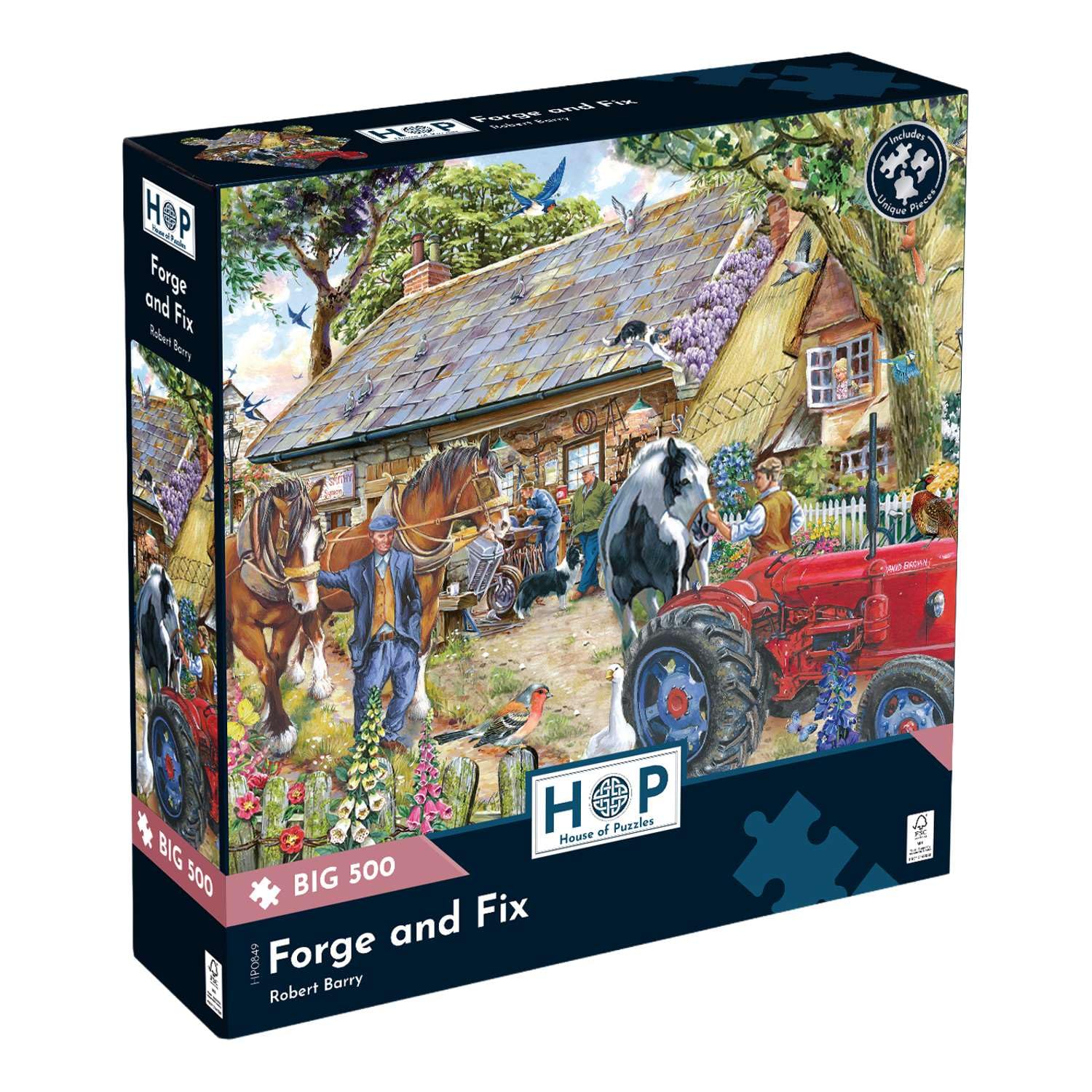 The House of Puzzles Forge and Fix BIG 500 Puzzle | Jigsaw for Adults with Extra Large Pieces for Easy Assembly | Farm & Countryside Jigsaws with Horse & Tractor Art by Robert Barry | Puzzling Gifts — image 1