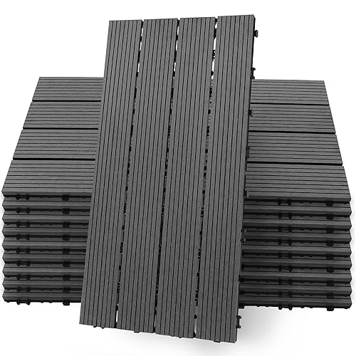 PURE ERA Azulejos de madera entrelazados para interiores y exteriores, 12 x 36 pulgadas (5 unidades, 15 pies cuadrados, gris, gran actualización