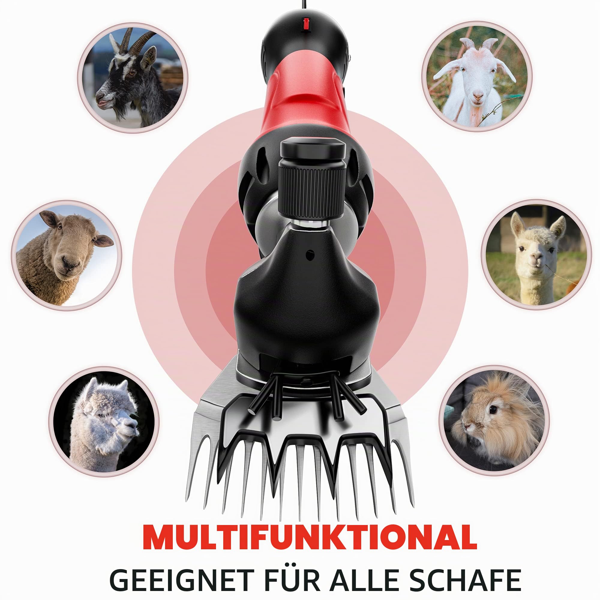 Schafschere 500W, Professionelle elektrische Schafschere, Viehpflege-Set, 6-stufige elektrische Hochleistungsschere für Tiere mit dickem Fell,Schafe Alpakas Ziegen