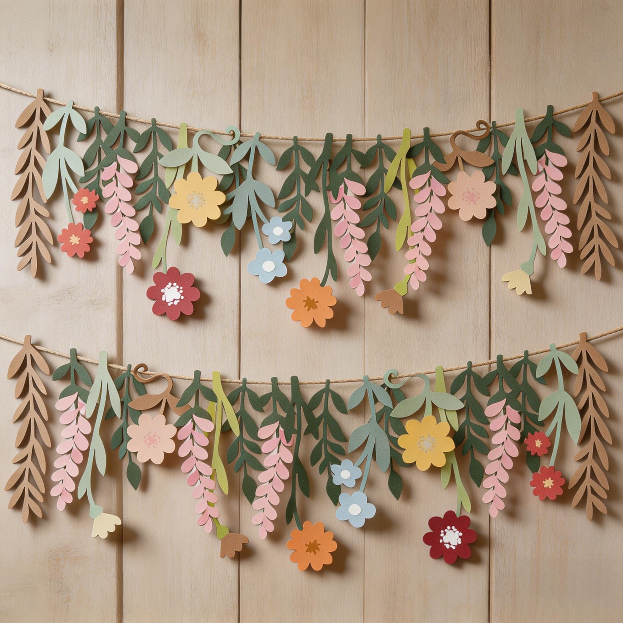 Double Sided Waterproof Garland - Floral & Leaf Hanging Decor for Parties, Weddings, Baby Showers - Reusable Decoration Banner with Pastel & Watercolor Designs (2 Pack)