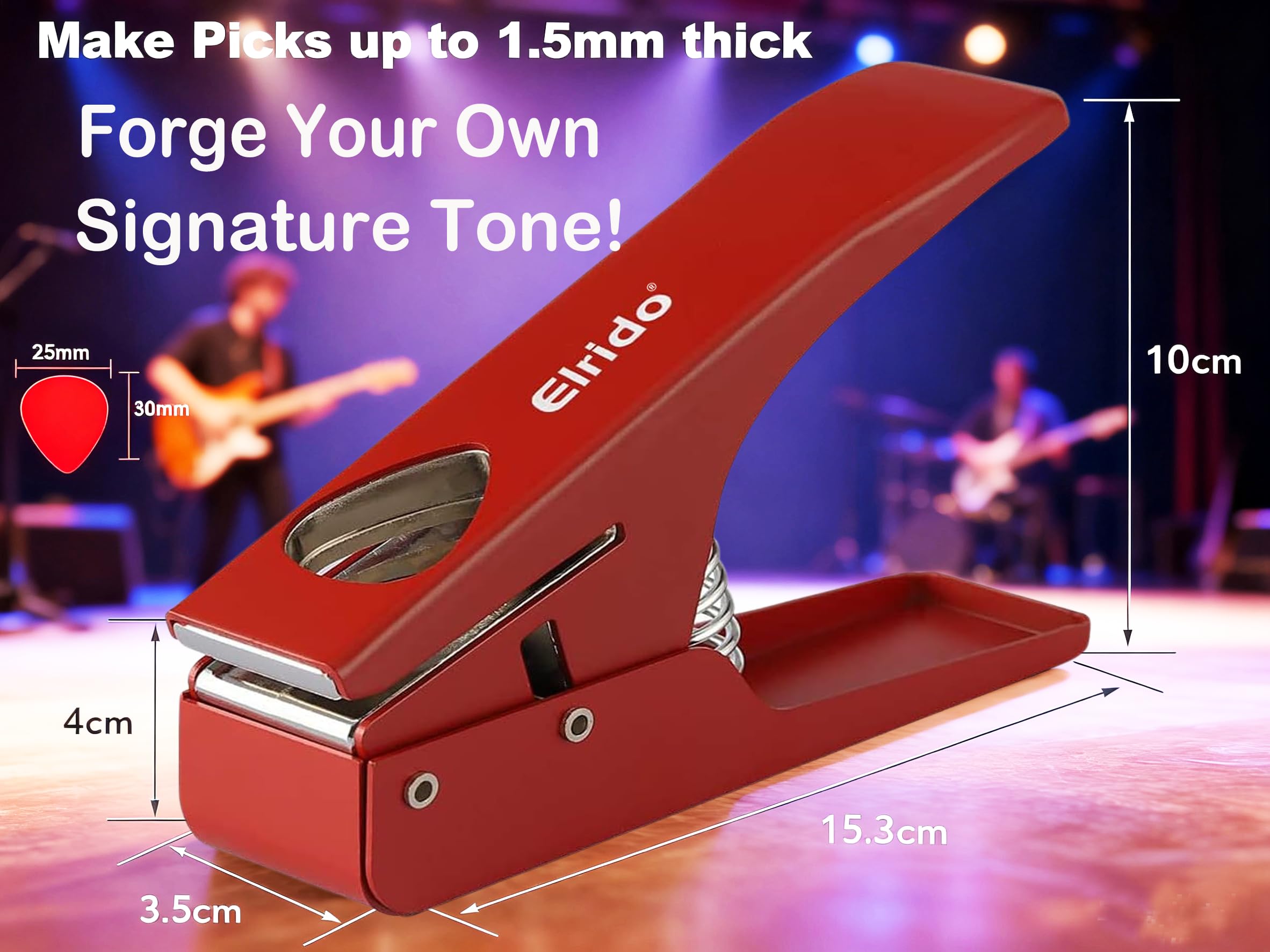 Elrido Púas de guitarra para hacer tus infinitas púas de guitarra, con 2 tiras de púas y soporte de púas de cuero, kit de herramientas perforadoras para guitarra, cortador de púas de guitarra (rojo)