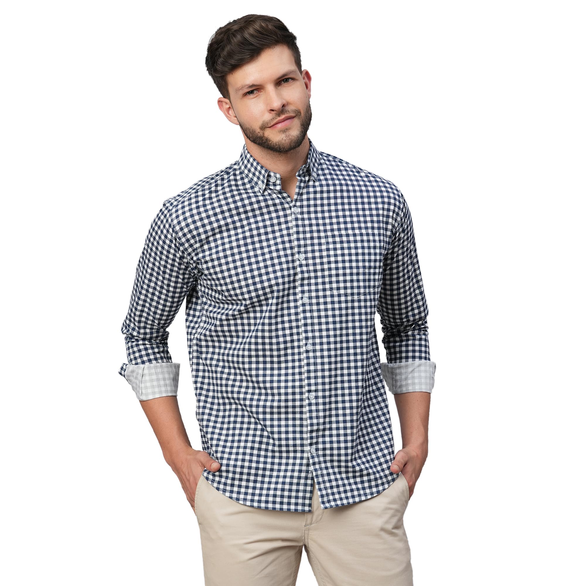 SwokeBasic 100% Cotton Button Down Collor Regular Fit Full Sleeves Shirt with Front Pocket for Men (SWK01027)