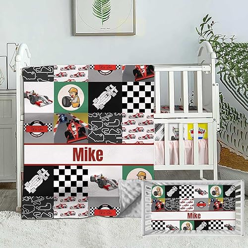 Juego de ropa de cama de bebé personalizado para niños y niñas, personalizado con nombre, ropa de cama de guardería de coche de carreras, juego de 2