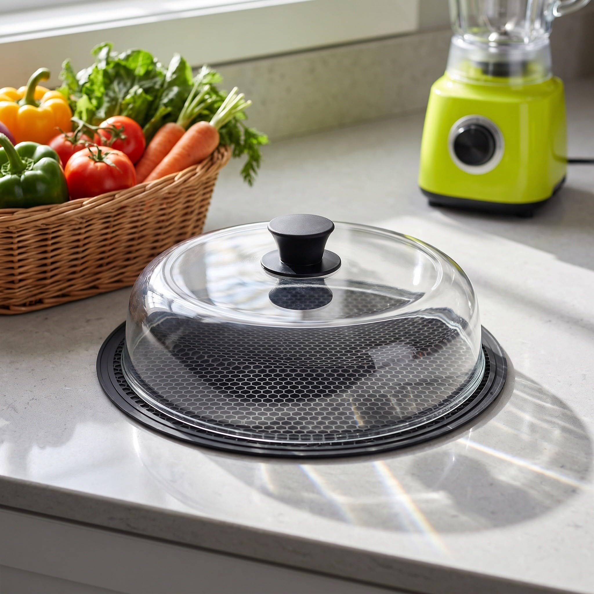 OUNONA Ensemble couvercle en verre et dessous de plat pour micro-ondes,